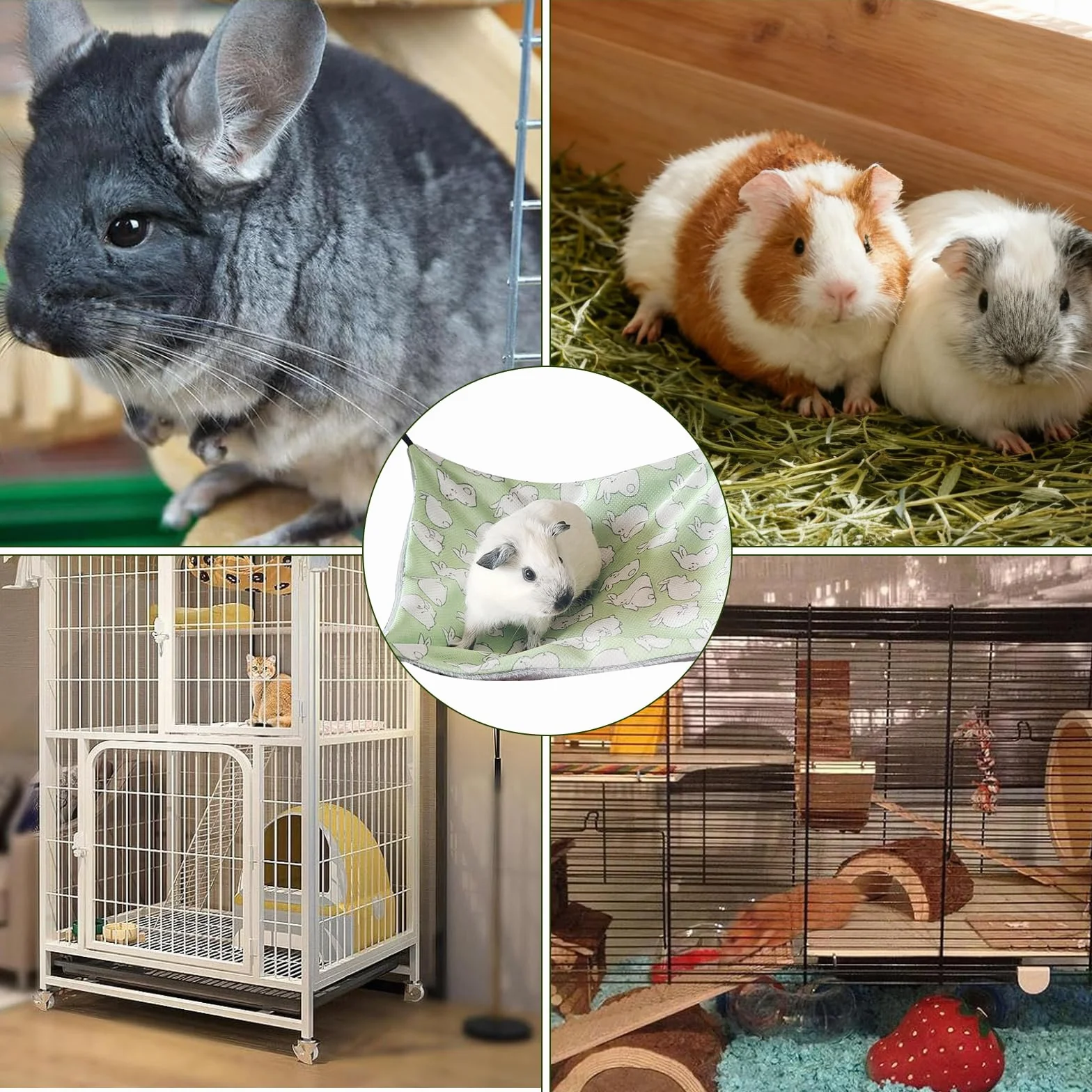 Maison cochon d'inde, Hamac Lit Hamac pour Animaux de Compagnie À Double Couche Chinchilla Furet pour cage de petit animal de compagnie, pour Chinchilla,Hérisson,Cobayes (Glace Soie, lapin vert)