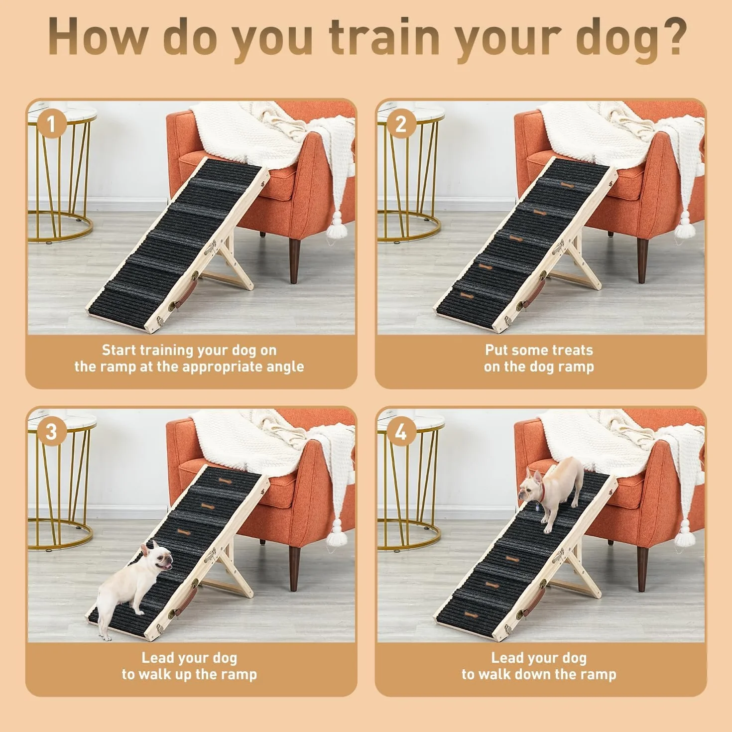 Rampe pour Chien en Bois, Rampes d'accès Voiture pour Chiens, TOOSOAR Pliable Rampe pour Chien Voiture