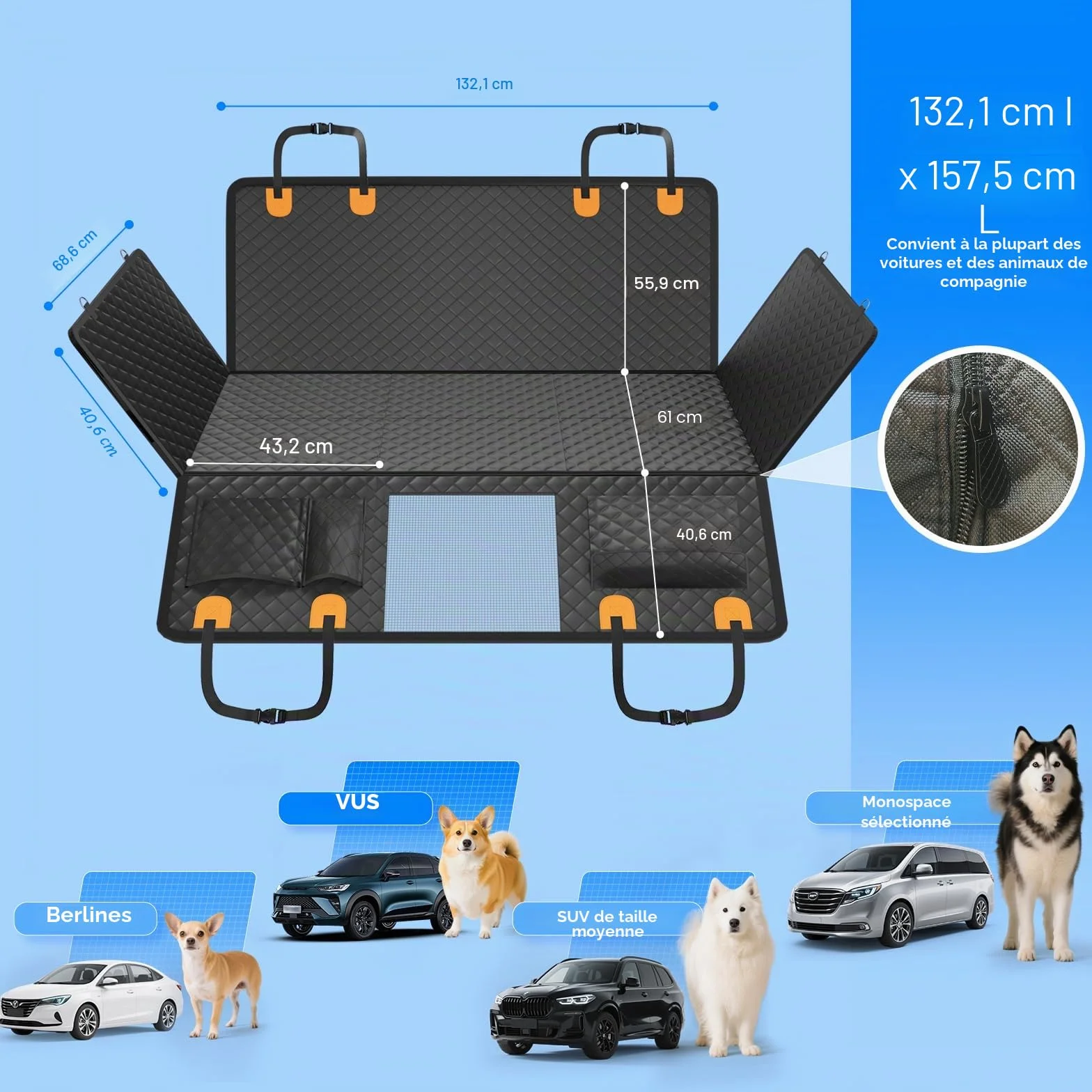 Protection Voiture Chien Imperméable Housse Protege Voiture Fond Rigide Extension pour Voitures et SUV 400lb