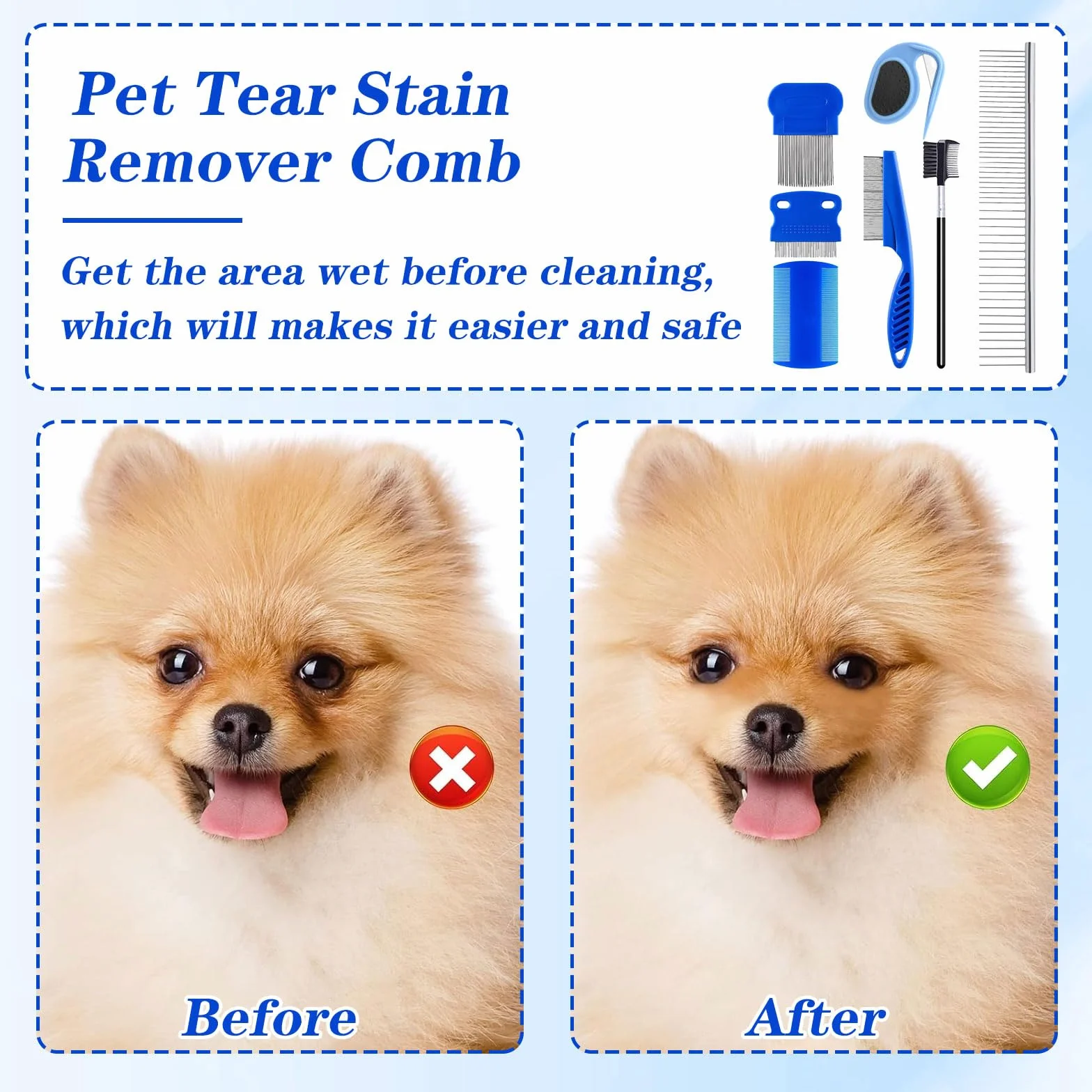 Peigne Anti-puces Multifonctionnel pour Chats et Chiens - Set de Toilettage