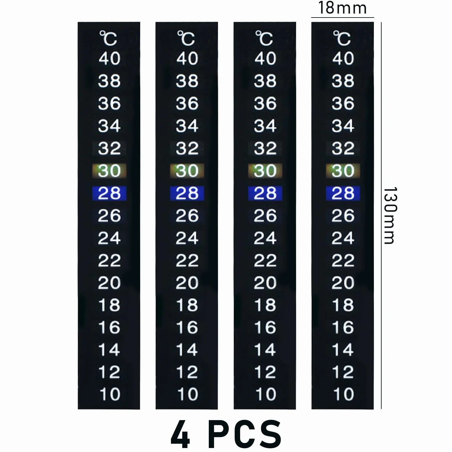 Autocollants de température de l'eau pour aquarium - Thermomètre numérique Lot de 4 - Pour tortues, reptiles et poissons d'ornement (noir)