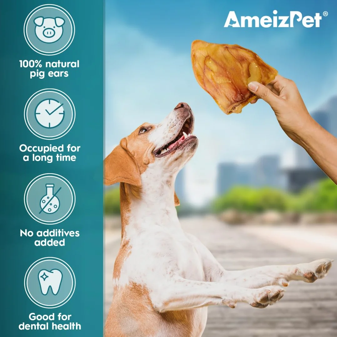 AmeizPet Oreille De Porc pour Chien, 100% Naturel, 20 Pièces