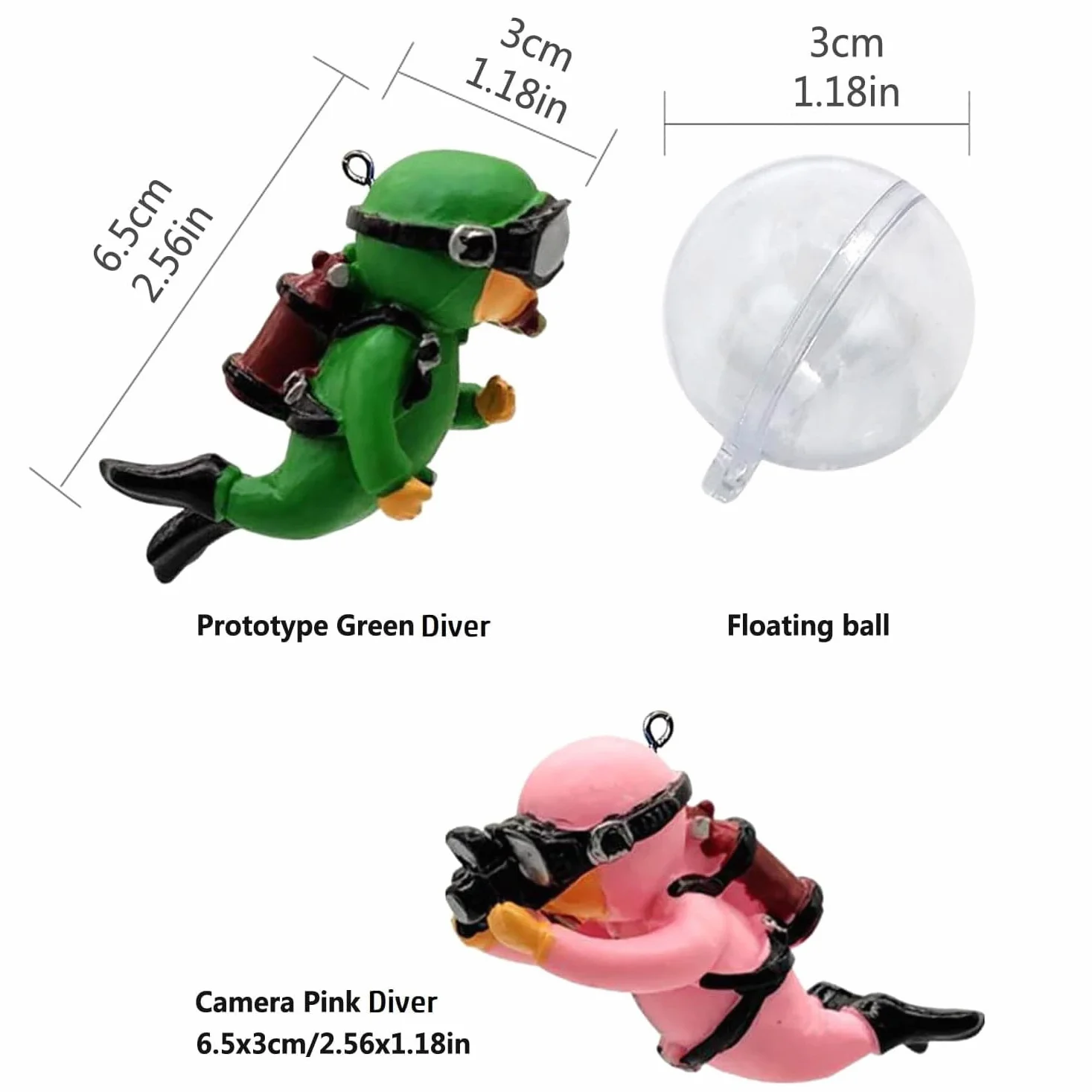 YANGWEN 2 Pièces Figurines de Plongeur Créatives pour Aquarium Flottantes avec Balles et Fil