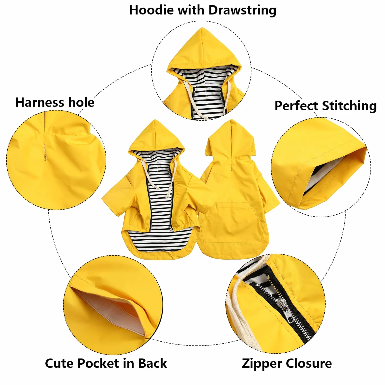Morezi Imperméable Chien Fermeture à glissière étanche Pluie eau Cordon Serrage réglable Poche XS XXL Jaune