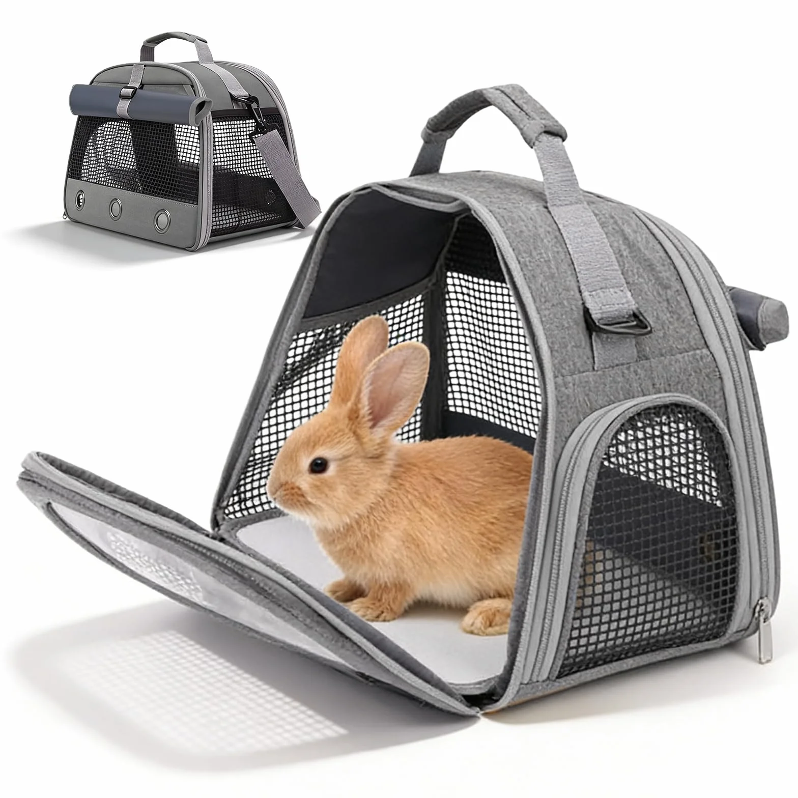 Sac de Transport pour Petits Animaux 35×23×25 cm Souple Pliable avec Ouverture Latérale, Gris