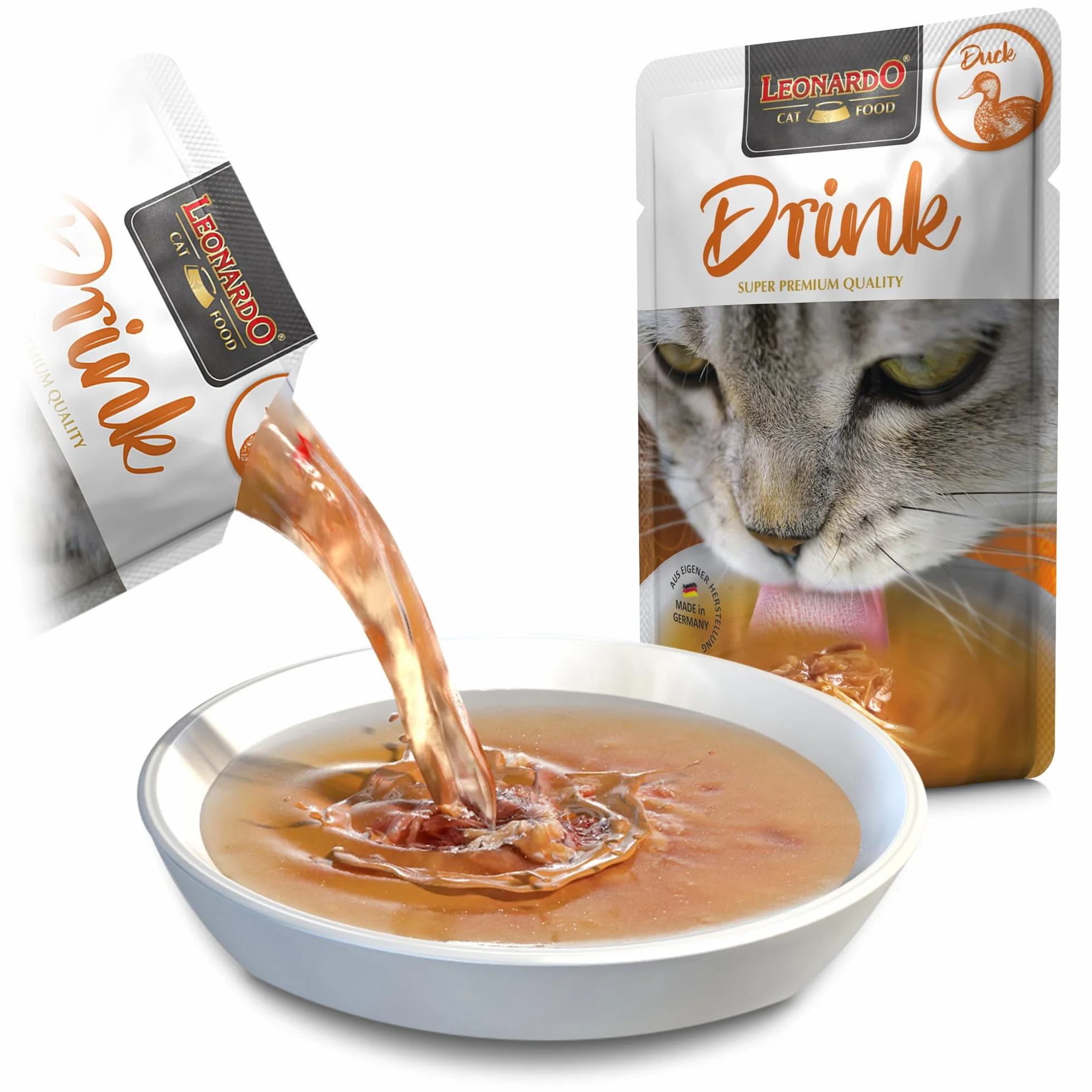 LEONARDO Drink Duck [20x40g Drink au Canard] Boisson pour Chats | Bouillon de Viande sans céréales avec lamelles de Viande | Complément Alimentaire pour Chats