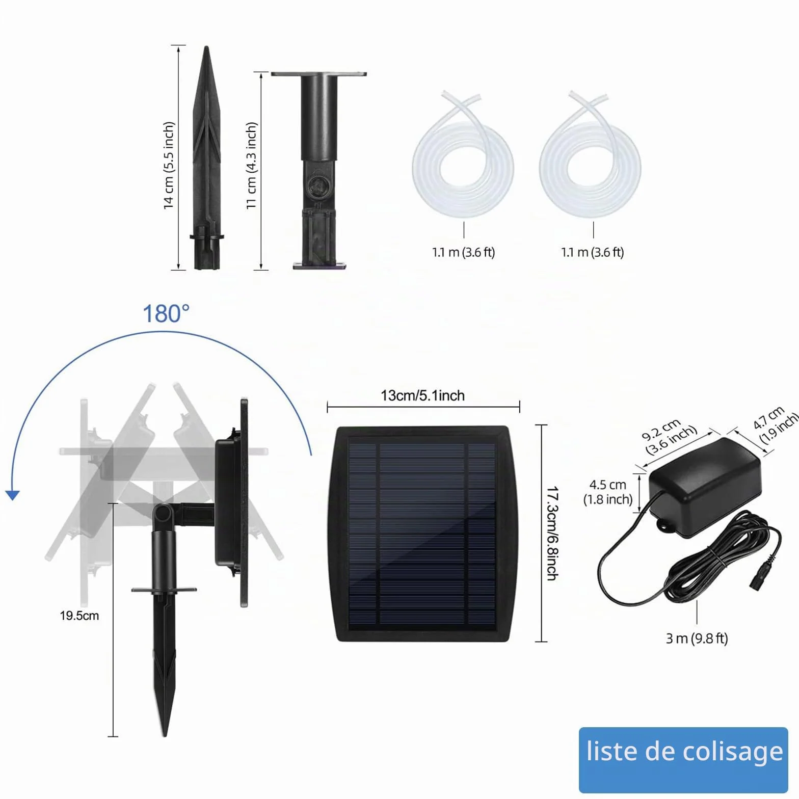 Pompe à oxygène solaire 2,5 W avec batterie 1800 mAh, 3 modes, pour bassin, étang, pêche