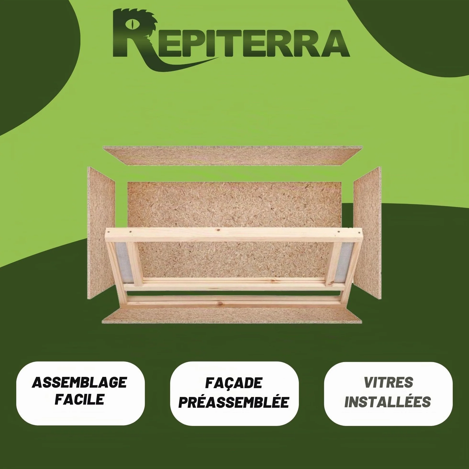 REPITERRA Terrarium En Bois OSB 120x60x60cm avec Aération Facile à Monter