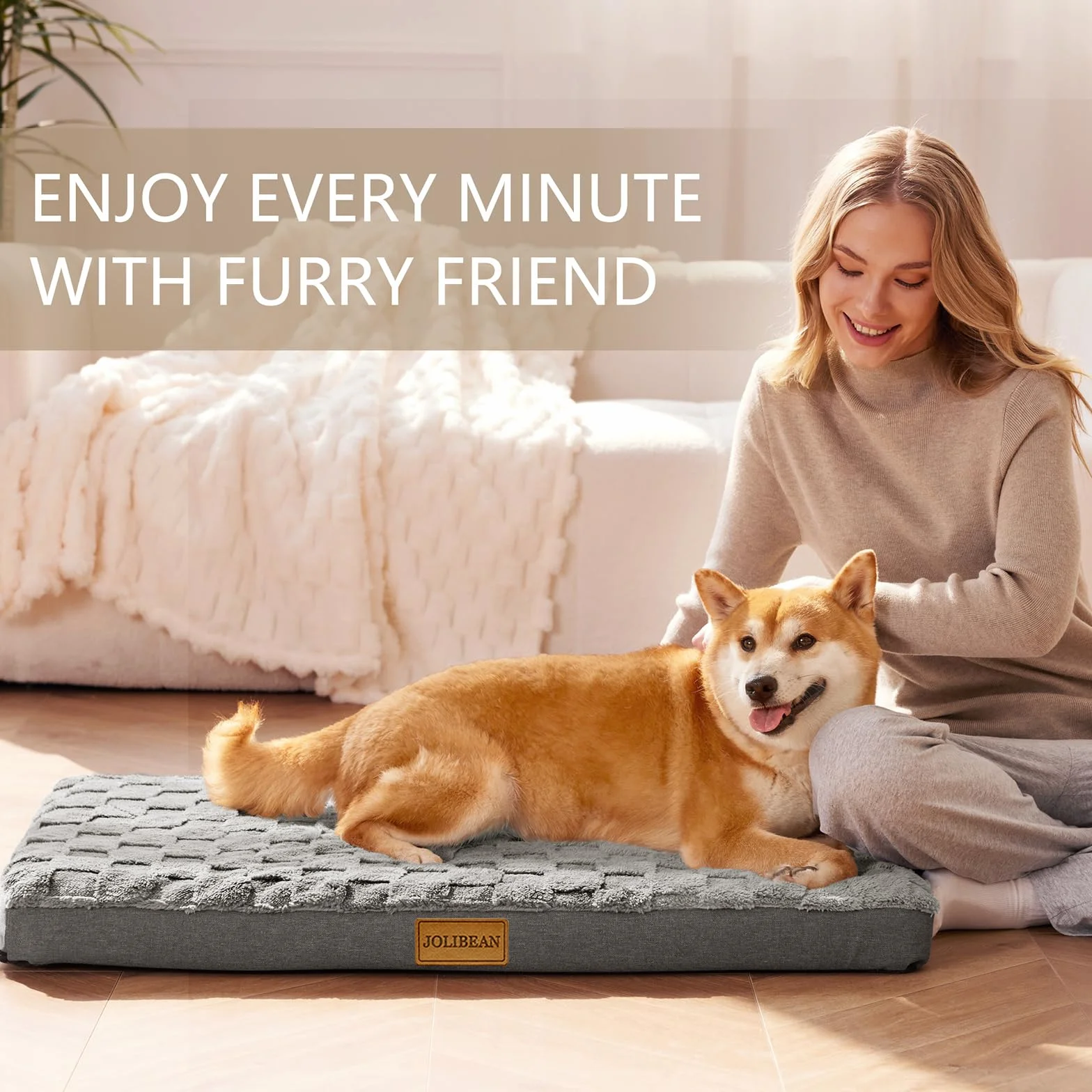Panier Chien Grande Taille Orthopédique, Lit Matelas pour Chien avec Motif Damier, Lavable en Machine, Coussin Déhoussable, houssable Imperméable, Base antidérapante, 91x61cm, Gris