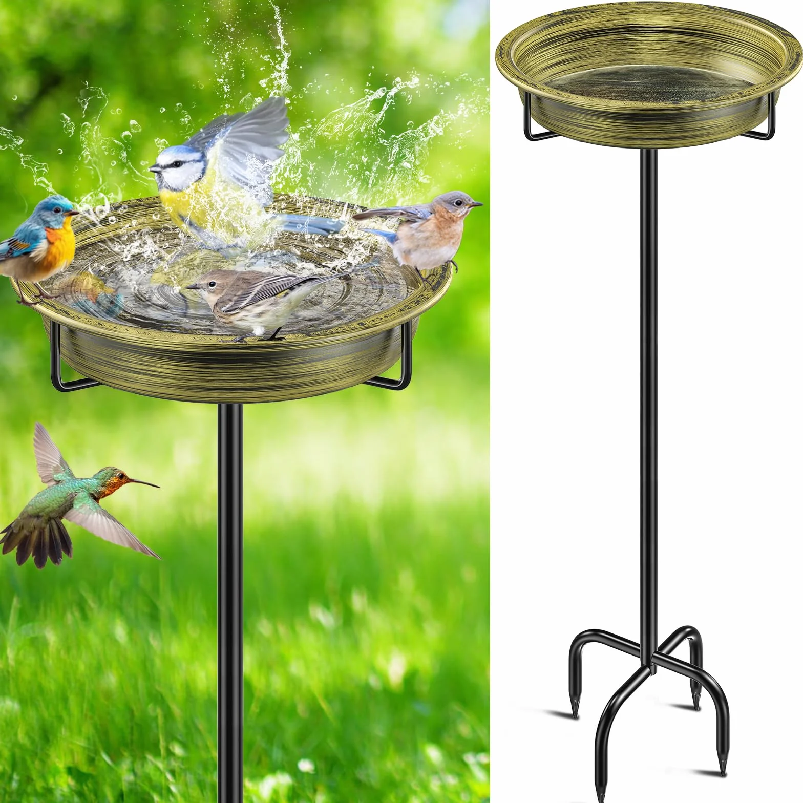 Abreuvoir pour oiseaux grand 101,6 cm, bain d'oiseaux en métal, résistant au gel, or rétro