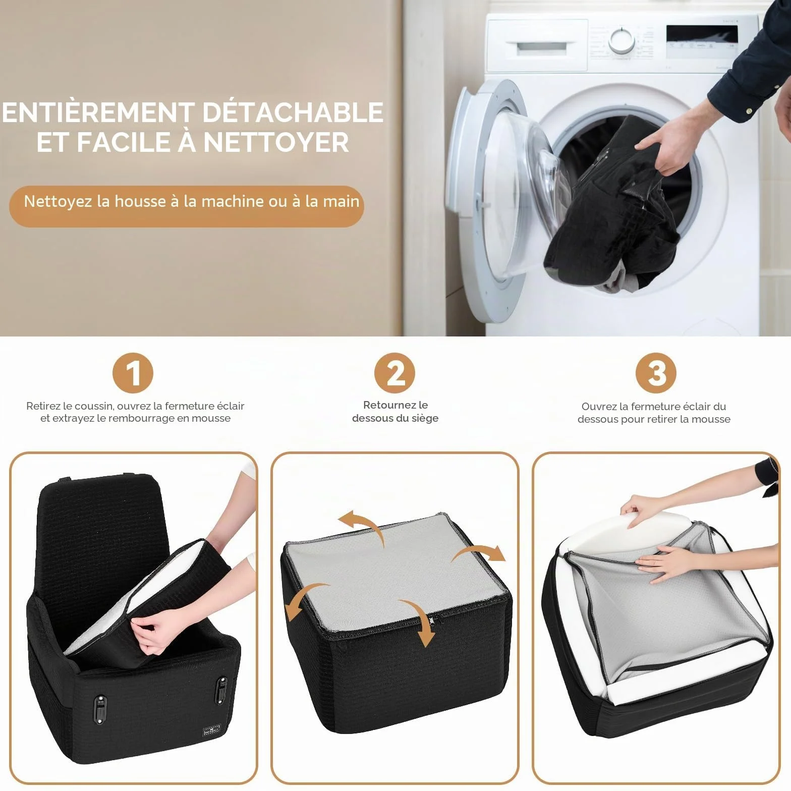 PETSFIT Siège Auto pour Chien jusqu'à 15kg – Système de Sécurité Breveté, Coussin Mémoire de Forme 13cm, Housse Lavable, Noir & Gris
