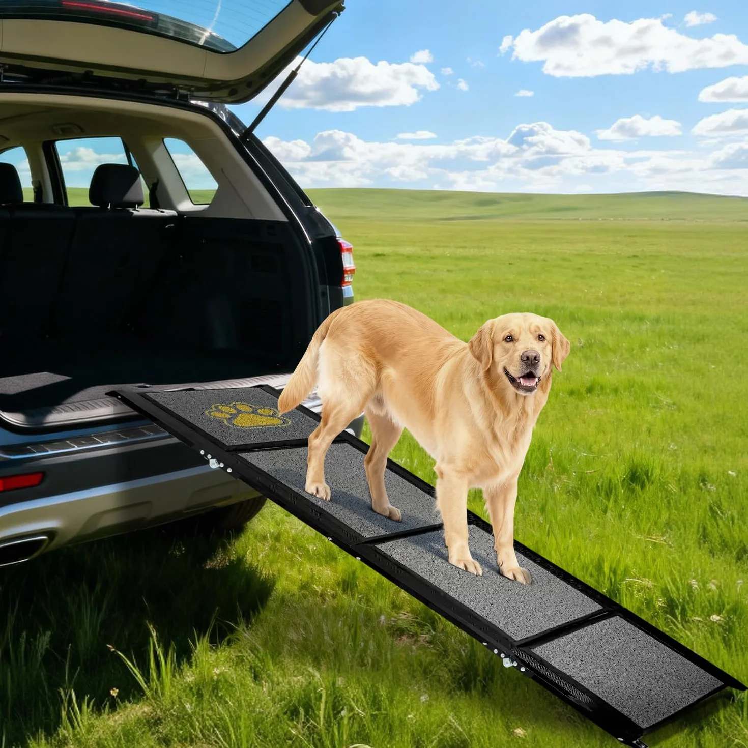 Rampe pour chien pliable extra longue 180 cm avec surface de tapis antidérapante pour petits, moyens et grands chiens - Rampe portable pour voiture, SUV, camion, canapé et lit