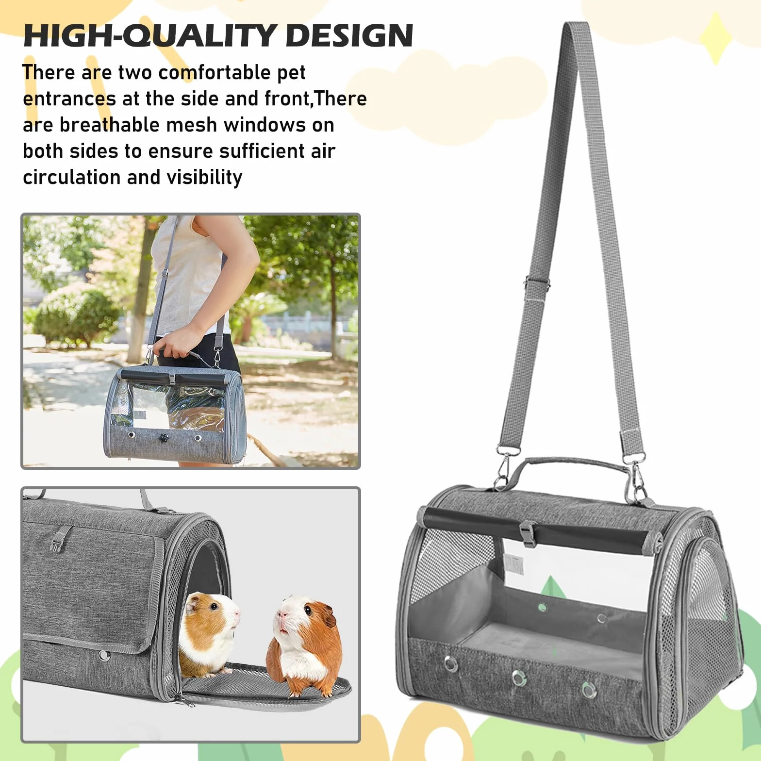 Sac de transport pour animal de compagnie avec coussin, ouverture latérale pour chat et cochon d'Inde