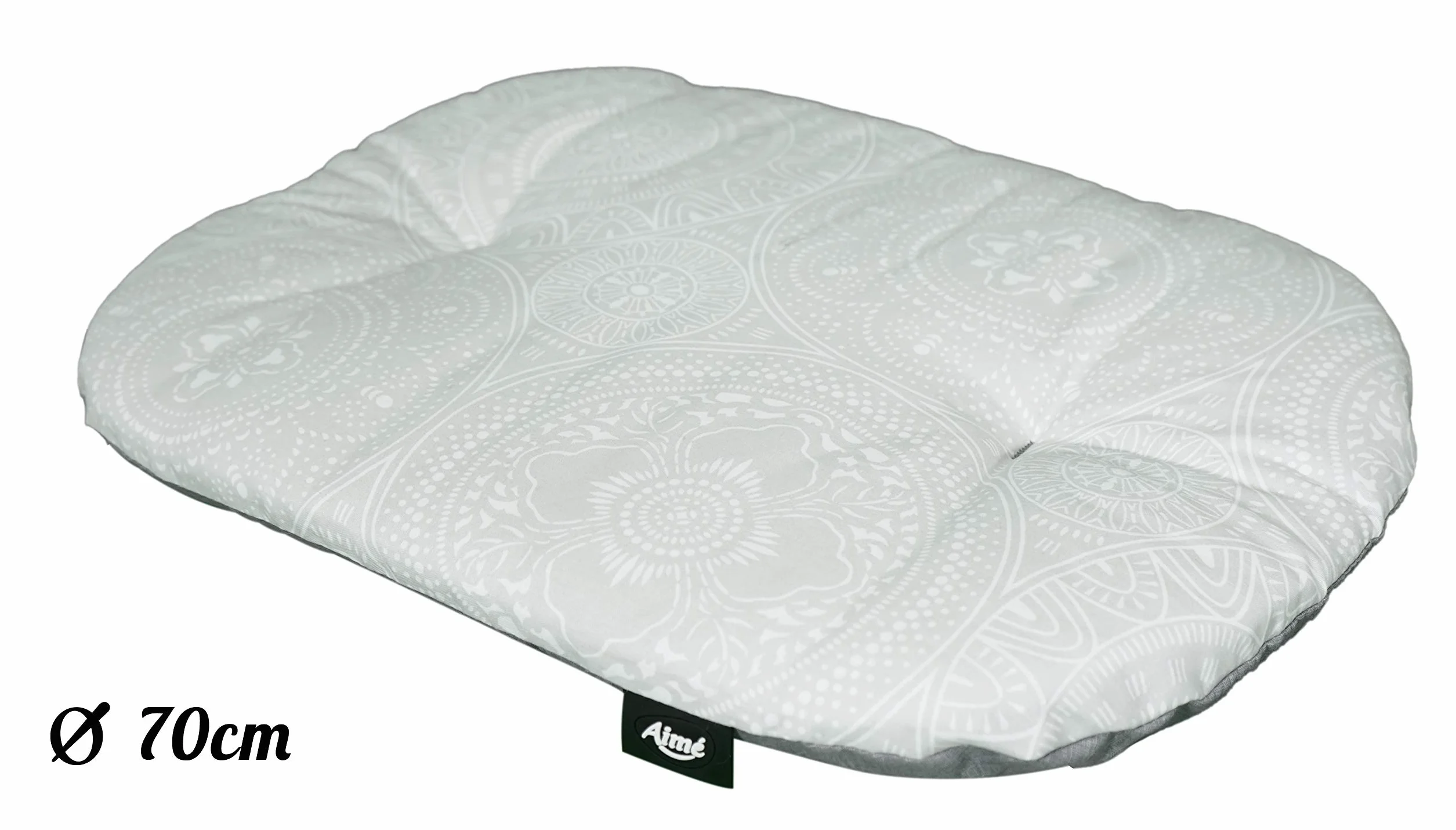 Coussin Ovale pour Chien Moyen Mandala Gris Taille M 70 x 44 x 2,5 cm