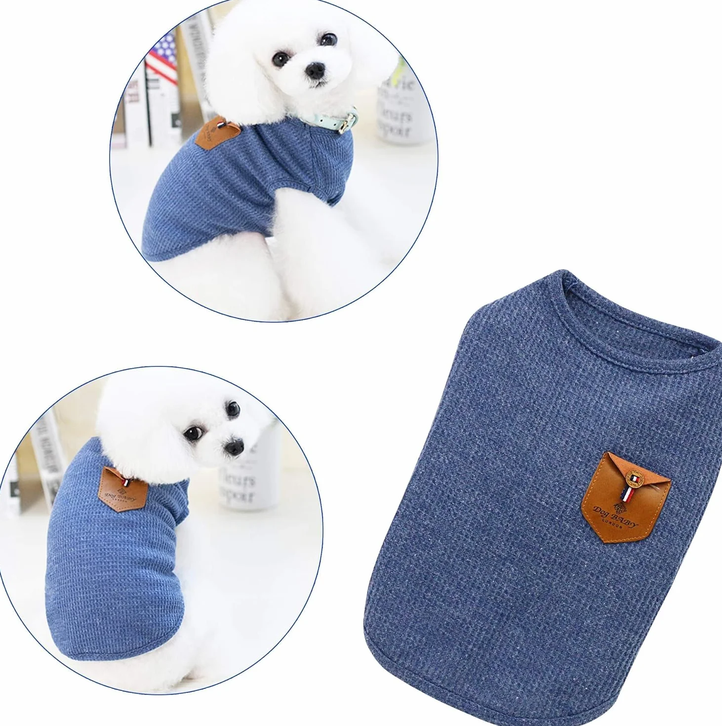T-shirt Minimalist Pour Chien et Chat, Coton, Paquet de 2, Gris et Bleu