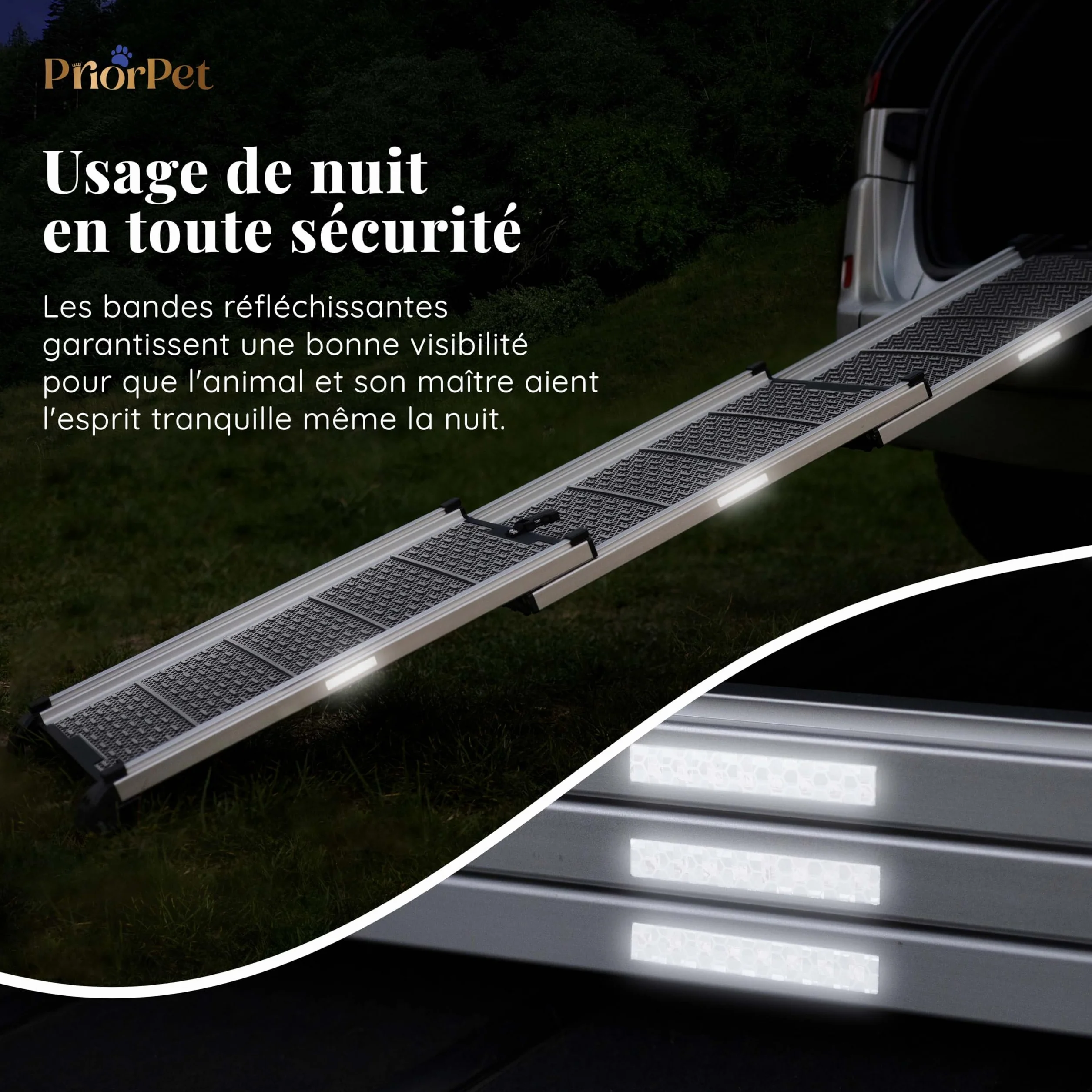 Rampe télescopique pour Chien Voiture SUV 90kg Antidérapante Sécurité Nuit