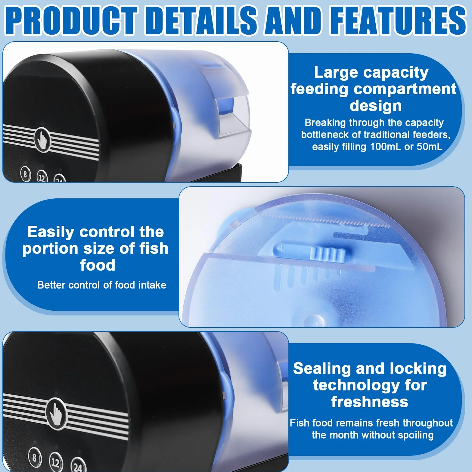 GOMETY Distributeur automatique de nourriture pour poissons, rechargeable USB, résistant à l'humidité