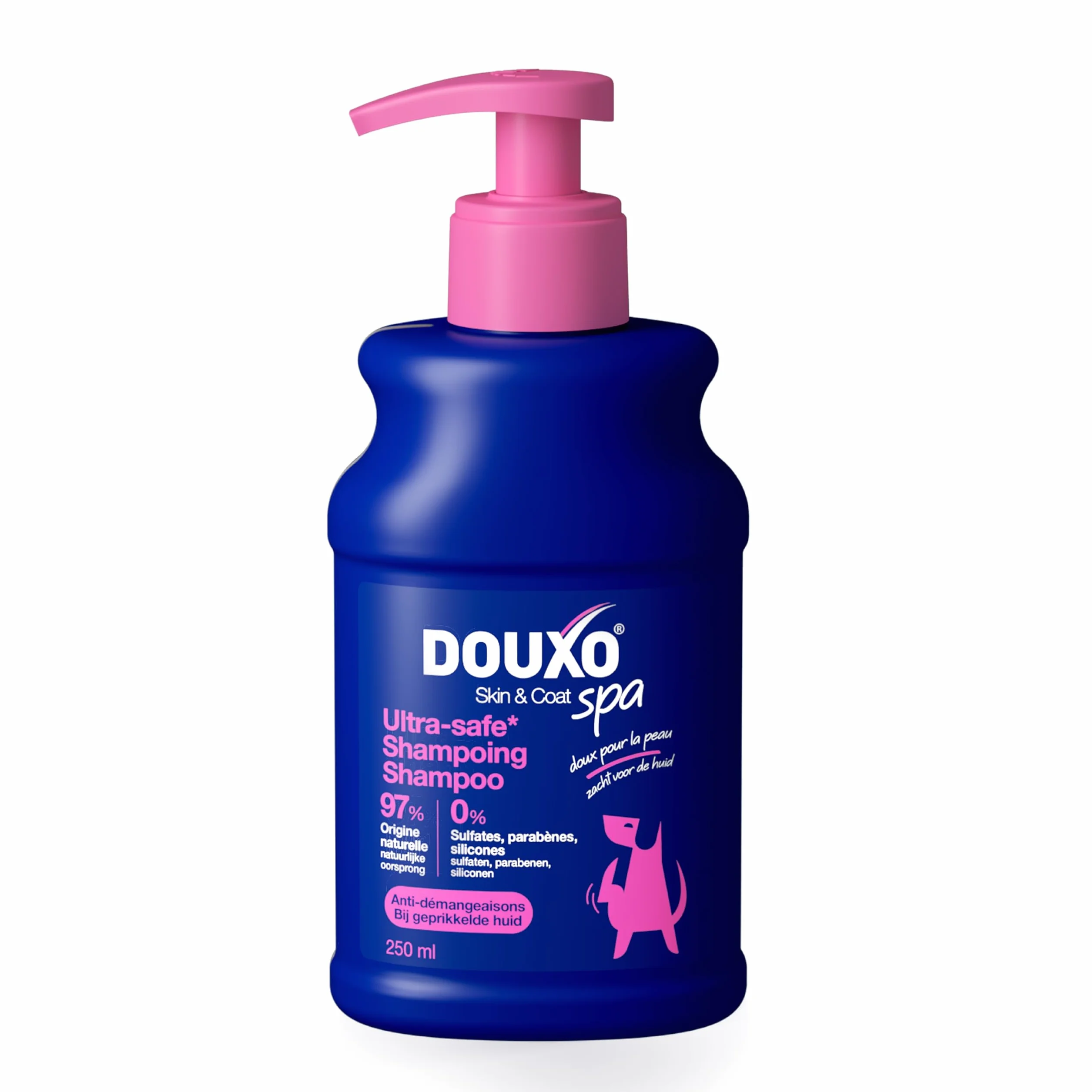 DOUXO Skin & Coat Spa - Ultra-Safe Shampoing Anti-démangeaisons pour Chien, 250mL, Nettoie et apaise la Peau, Laisse Le Pelage Doux et éclatant, Formule respectueuse de la Peau.