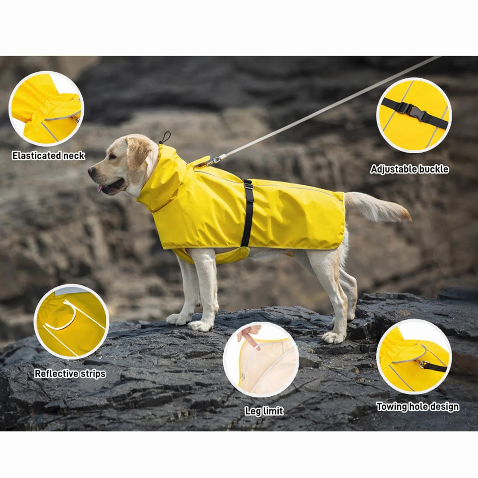 ImperméAble pour Chien Imperméable pour Chien Poncho De Pluie À Capuche Veste De Pluie Réfléchissante pour Chien Vêtements À Col Haut pour Chiens De Taille Moyenne Et Grande-noir-6xl