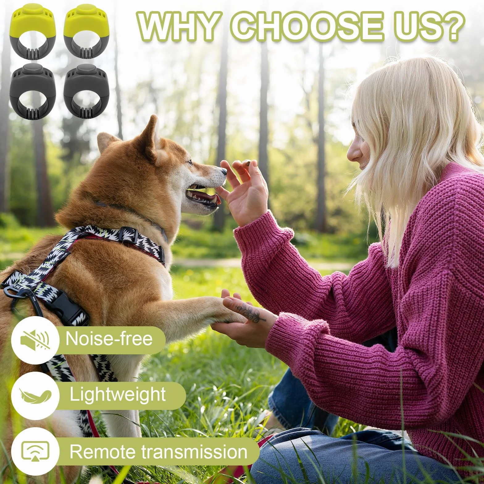 4X Clickers Chien et Chat (19mm/21mm) en Vert et Gris, Accessoire Pratique pour Dressage Chien et Chat, Clicker en Anneau pour Doigt pour Entraînement, Tours et Rappel