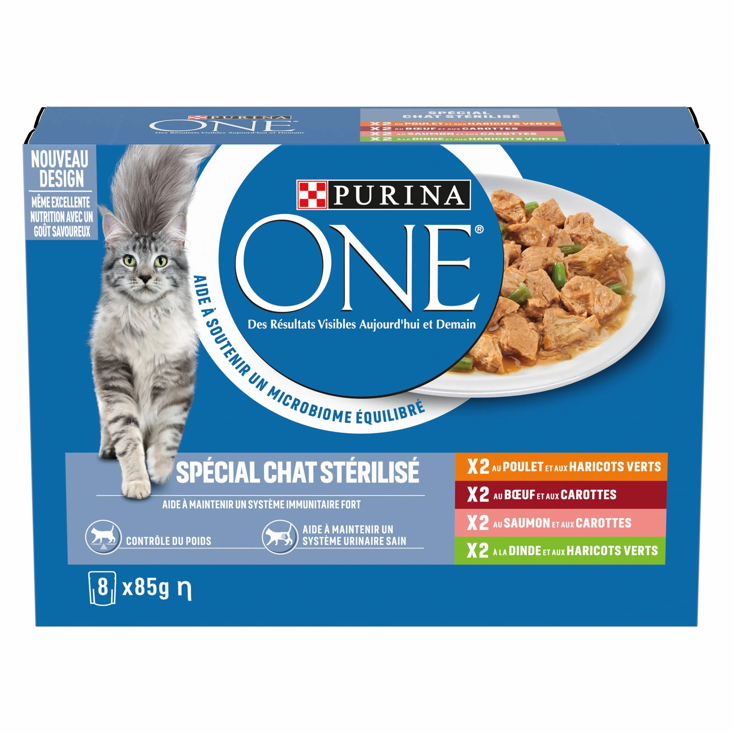 PURINA ONE BIFENSIS Chat Adulte Stérilisé Sachets Fraîcheur Poulet Bœuf Saumon Dinde Lot de 10 (8 x 85g)