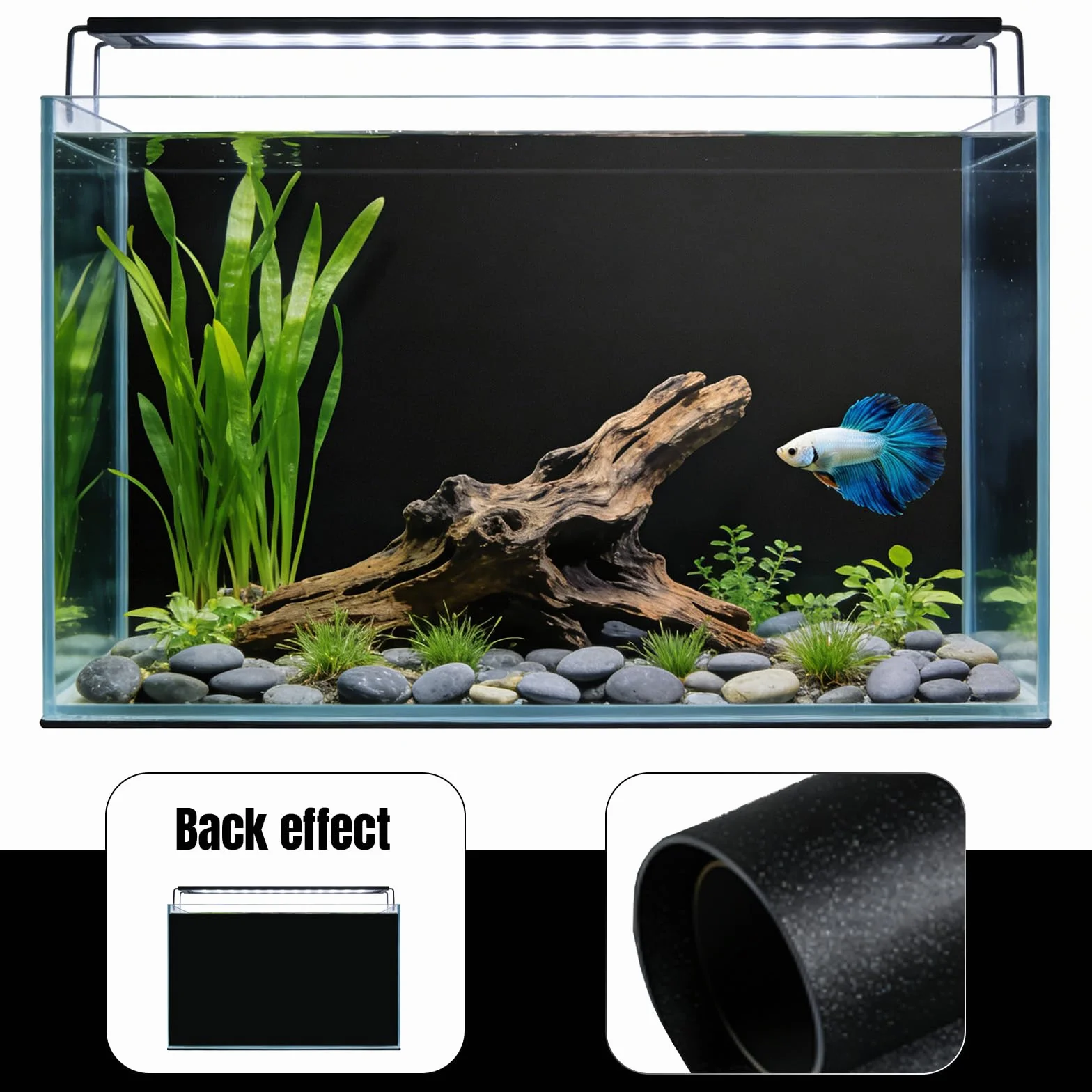 Fond d'aquarium Statique Noir Autocollant PVC 30cm*200cm