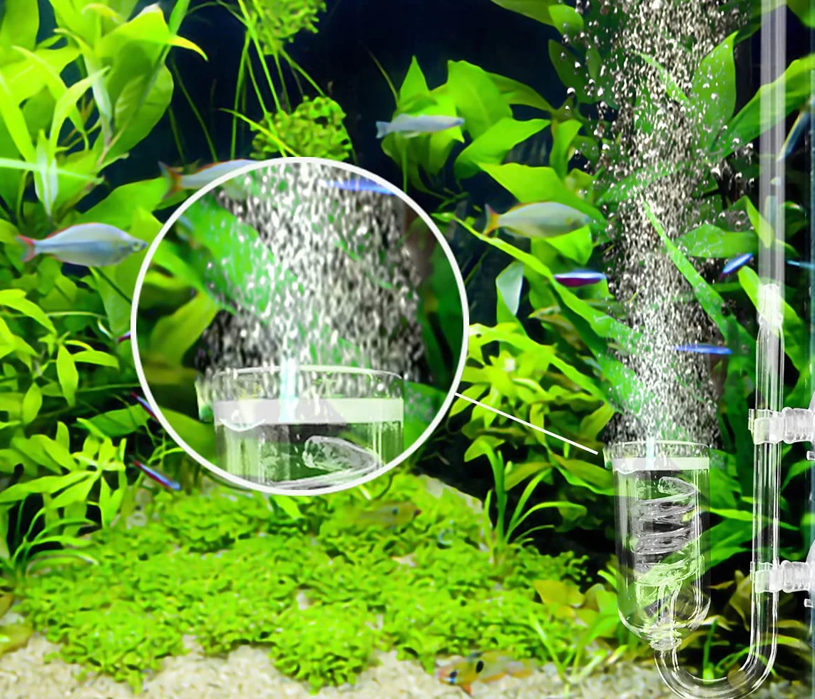 CO2 Diffuseur Aquarium Verre Spirale Atomiseur Bulle Compteur Ventouse Planté Fish Tank
