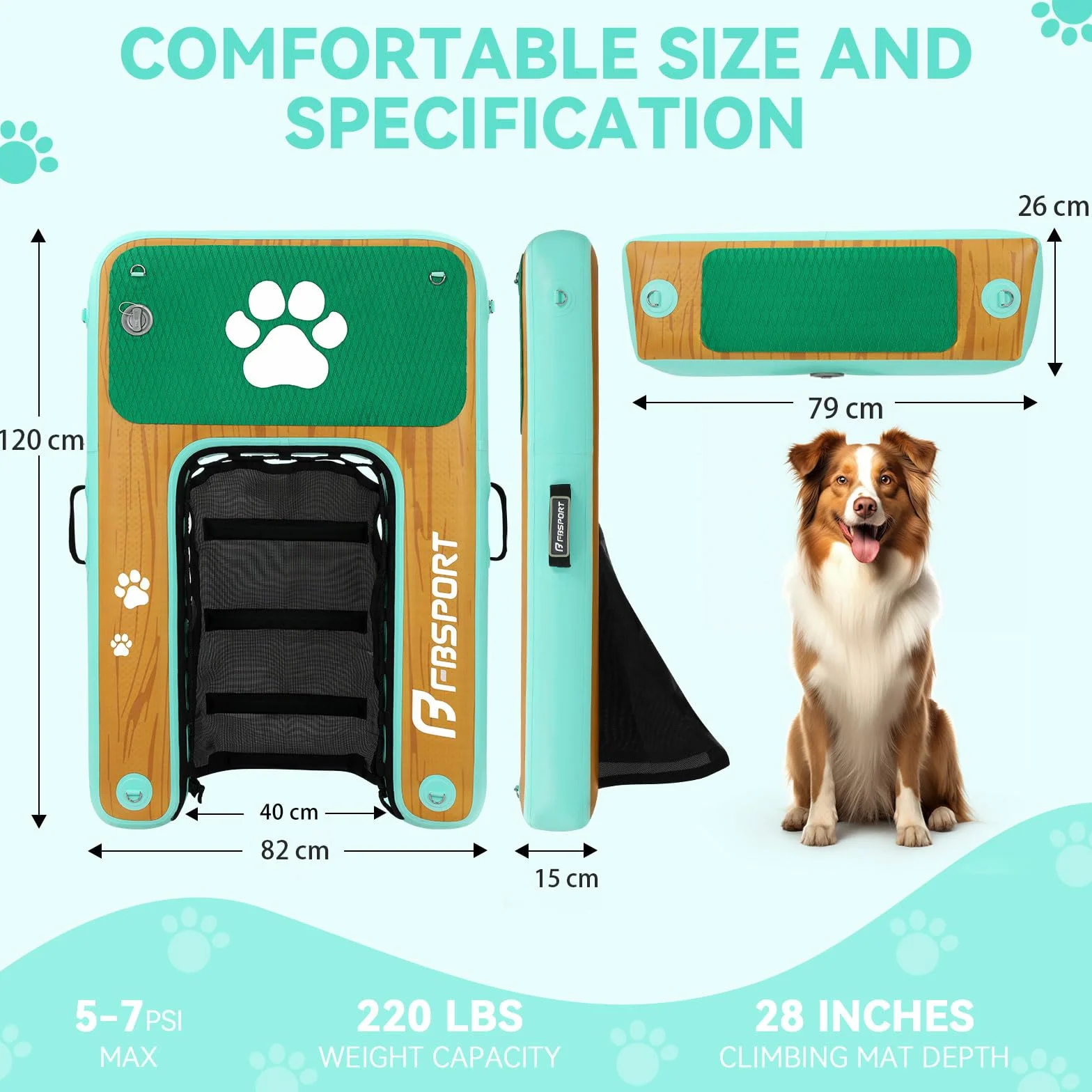Rampe d'accès à l'eau Gonflable pour Chien, échelle Flottante Piscine Bateau Lac, antidérapante EVA jusqu'à 100 kg