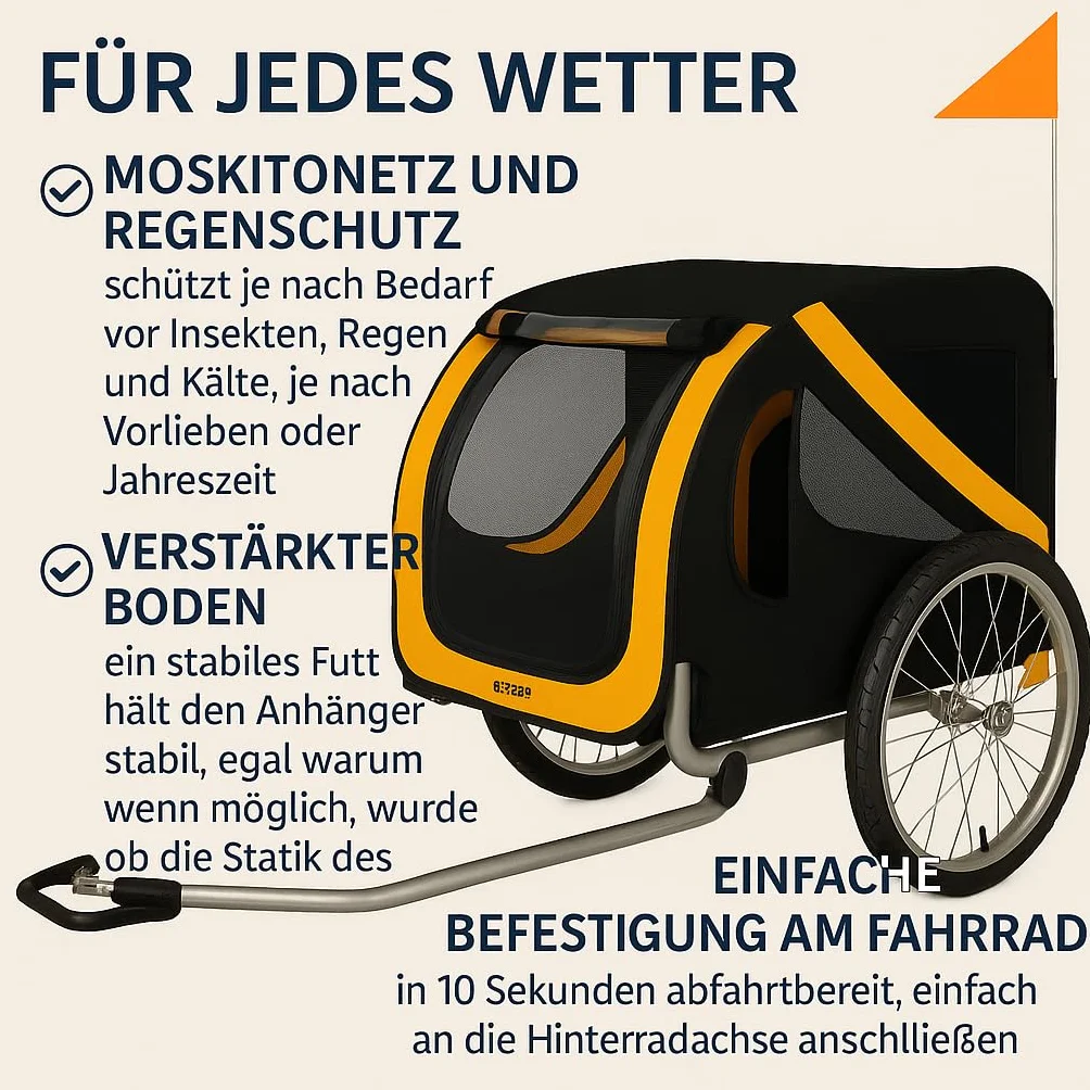 Purlov Remorque vélo chien 40 kg ceinture sécurité moustiquaire housse pluie pneus 20" cadre acier