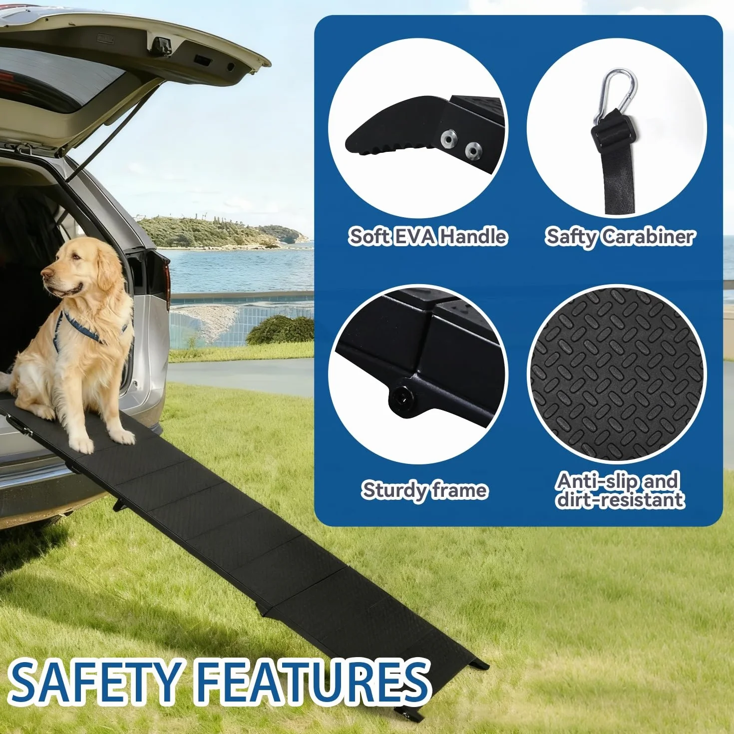 Niubya Escalier Pliable Rampe pour Voitures 180cm x 47,5 cm, Extra Longue en Aluminium pour Chiens Grande Taille jusqu'à 113 kg, Rampe Portable et imperméable pour SUV, camions