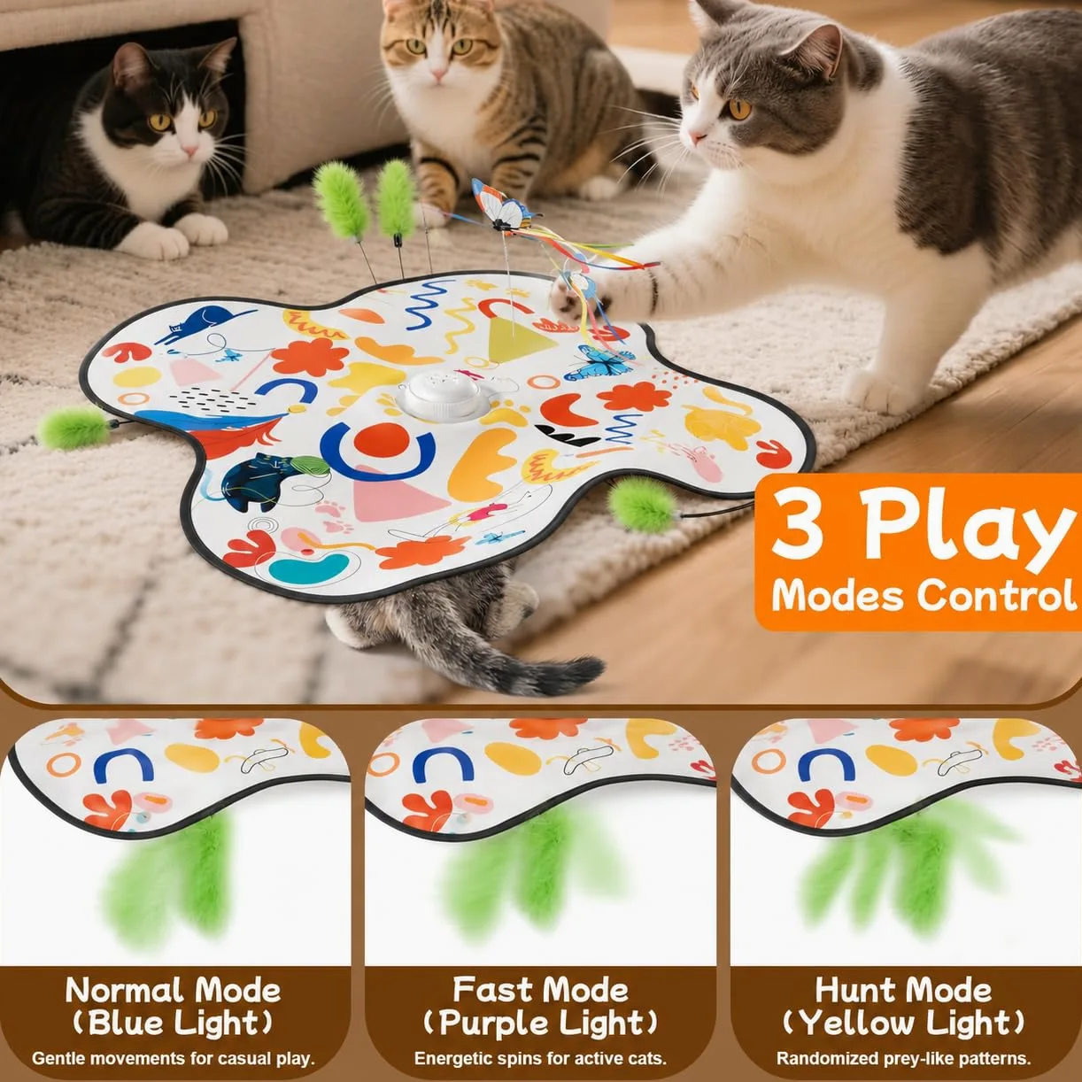 Pet's Var Jouets interactifs pour chats d'intérieur – Jouet pour chat à activation automatique du mouvement avec baguette mobile, son de papillon et de souris, jouet d'exercice rechargeable pour chats