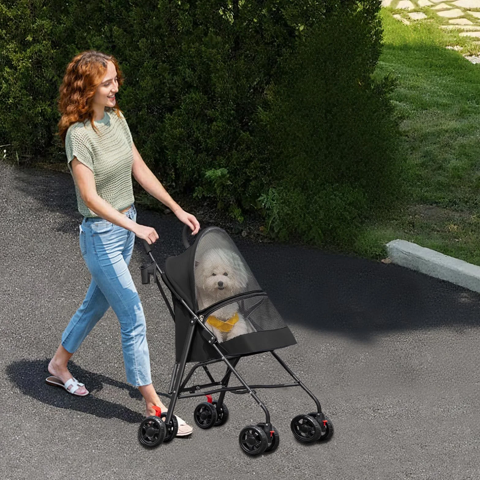 OHMG Poussette pliante pour chiens et chats 4 roues jusqu'à 15 kg