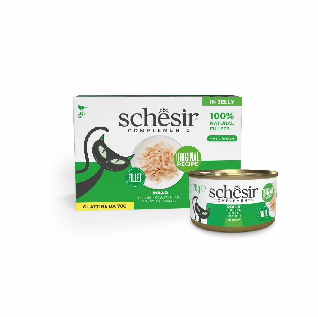Schesir Filets de Poulet en gelée Nourriture Humide pour Chats Recette Originale 100% Naturel 6 x 70 g