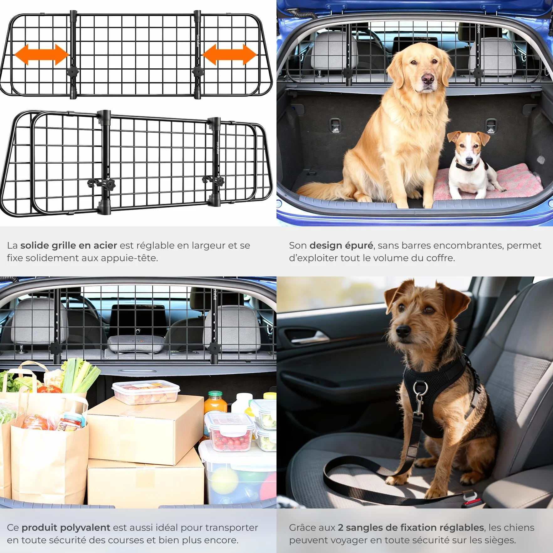 Tectake Barriere de securite Universelle pour Chien Voiture Grille Protection reglable 91,5-154 cm