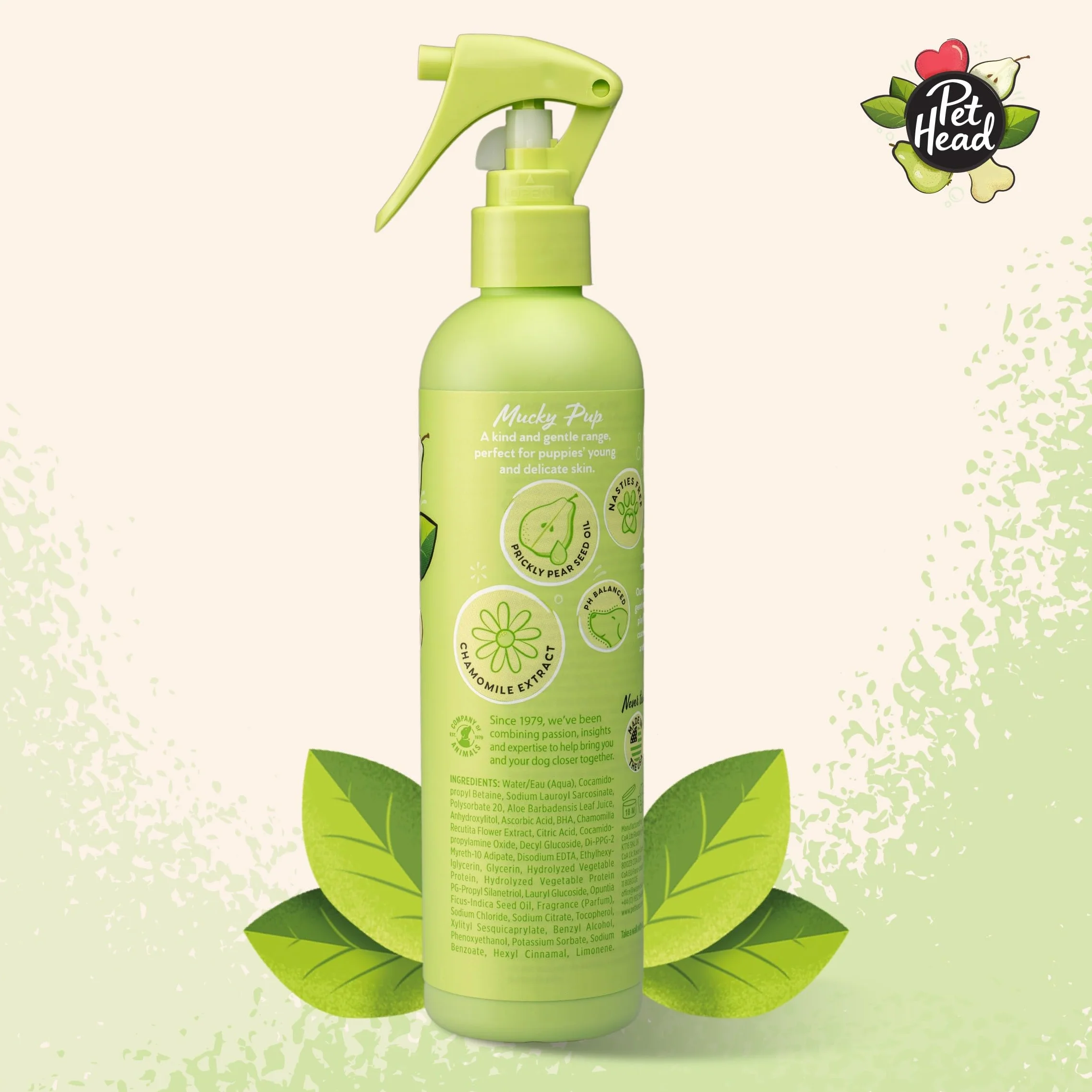 Pet Head Mucky Pup Spray Désodorisant pour Chiot Parfum Poire 300ml Séchage Rapide sans Rinçage Naturel
