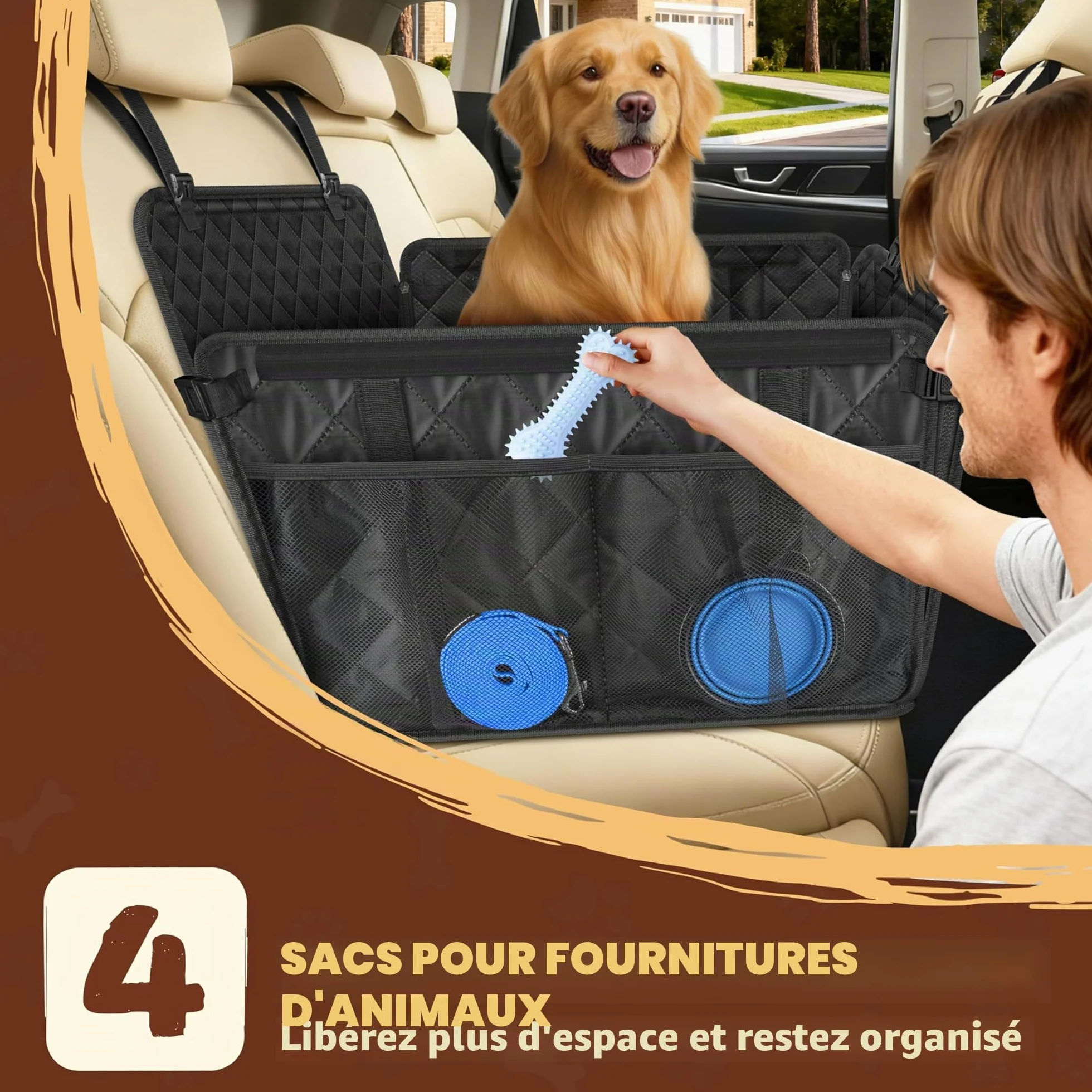 Siège Auto Chien Extra Stable Waterproof Transport Voiture Arrière avec 8 Tiges Jusqu'à 26 kg