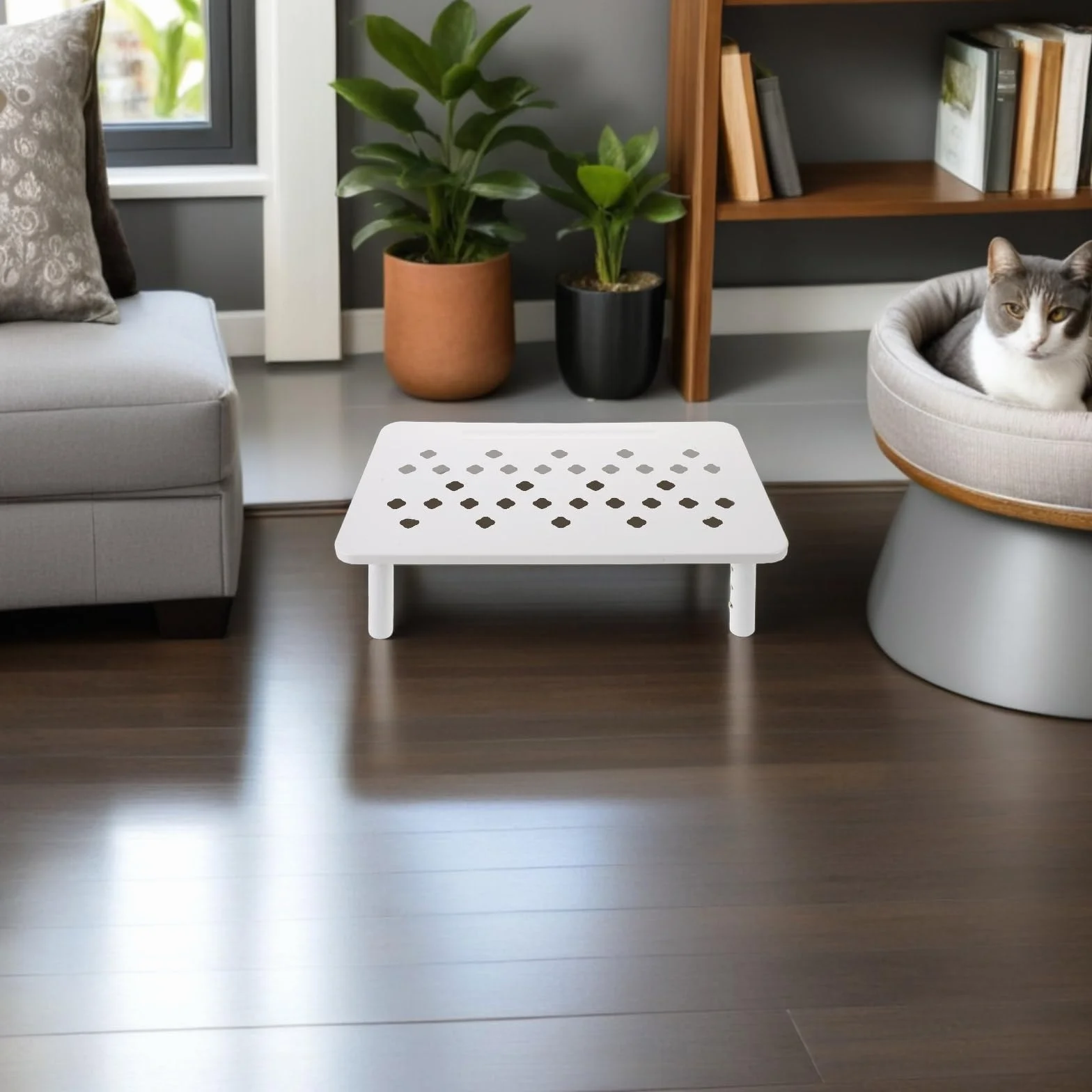 Support Réglable pour Gamelle Automatique Blanc, Antidérapant 3 Hauteurs pour Chats et Petits Chiens