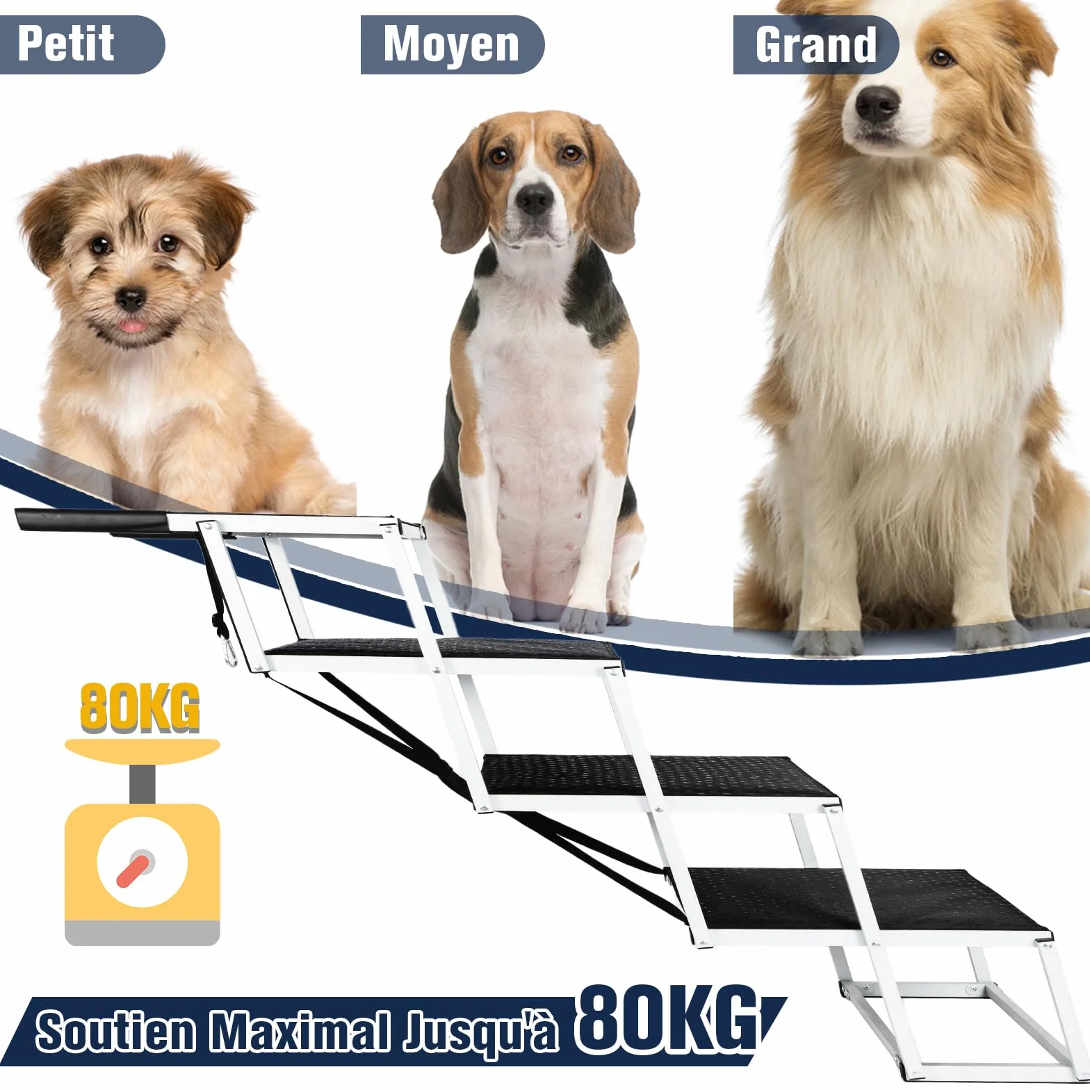 Escalier de Voiture Pliable pour Grands Chiens, Rampe d'escalier pour Chien avec Surface Antidérapante，Rampes Légères pour Chien pour Voiture et SUV pour Chiens Jusqu'à 80kg