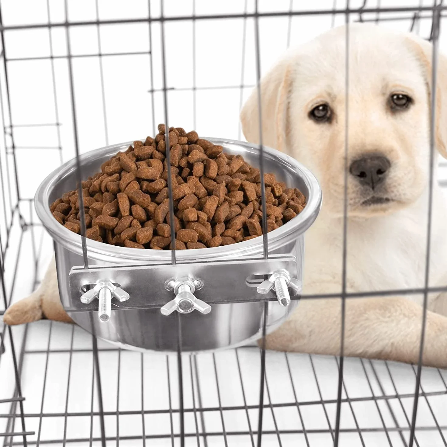Gamelles à eau acier inoxydable pour cage chenil chien chat oiseau lot de 2 10-12 cm