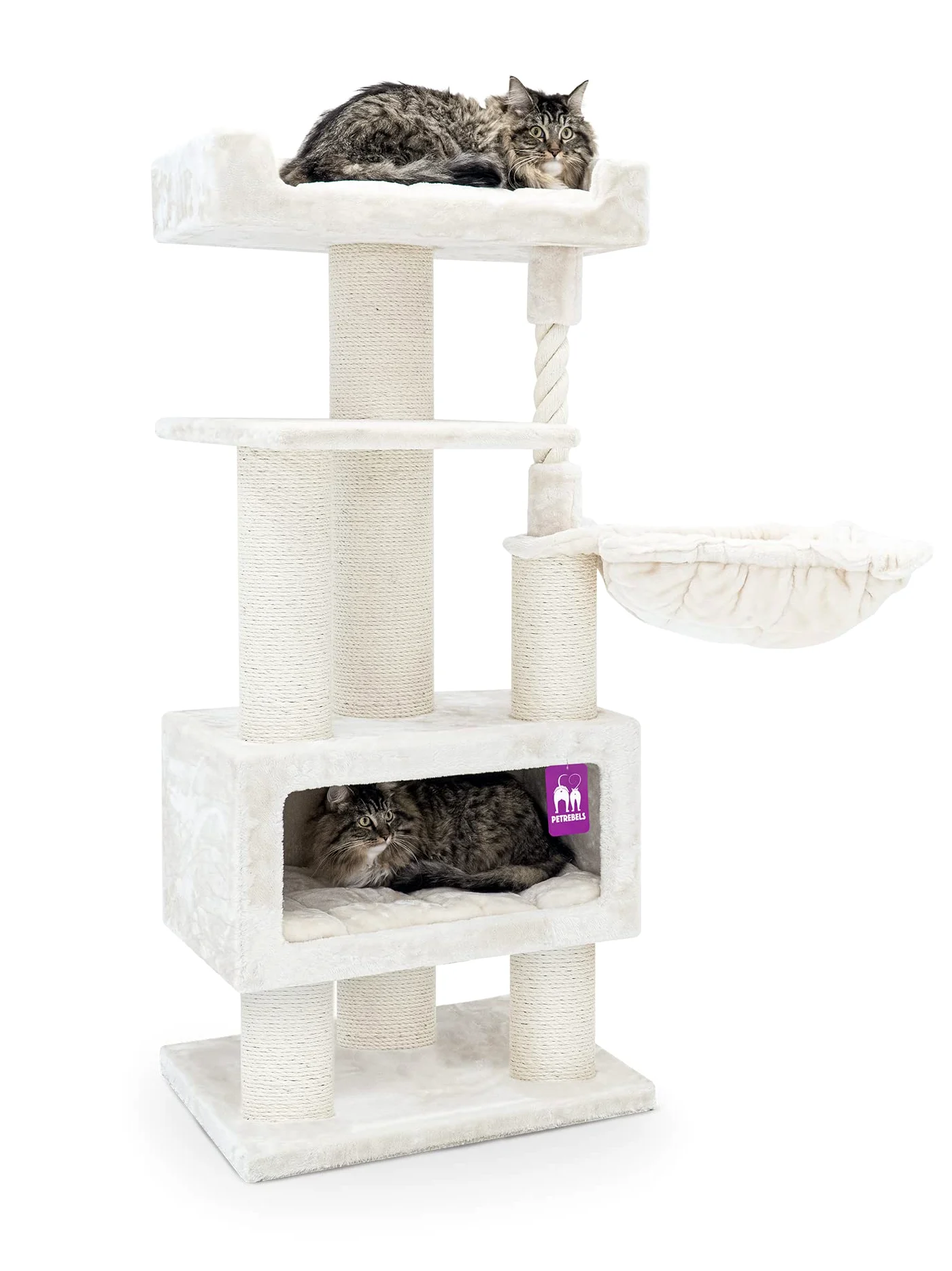 Petrebels Arbre à Chat Parklane 131 cm, Couleur Beige/Crème, Design Arbre à Chat avec Hamac