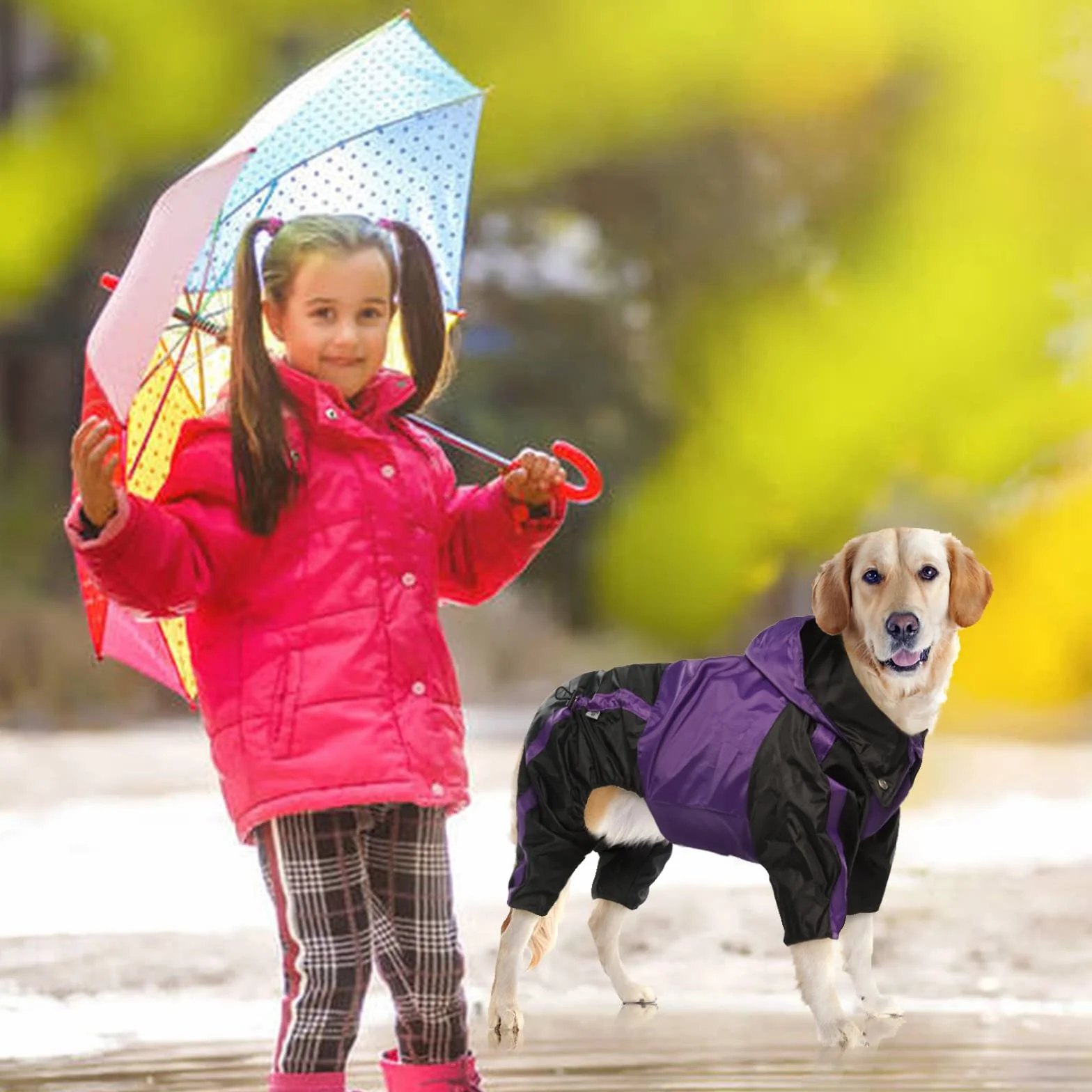Manteau de pluie imperméable pour chiens de grande taille, poncho léger avec capuche, gilet résistant à la neige, vêtements de pluie avec trou pour laisse