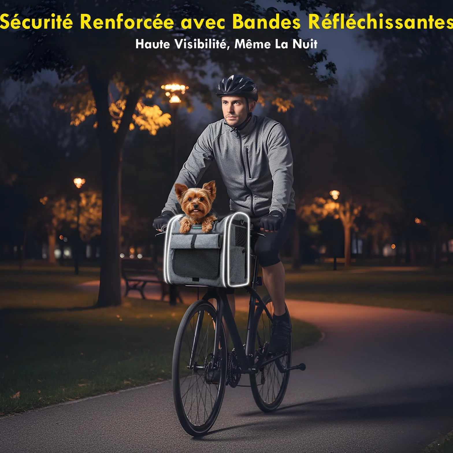 Panier Vélo Avant pour Chiens Chats 10KG avec L Support Φ8cm Pliable 4 en 1 Sac à Dos Bandoulière Siège Auto