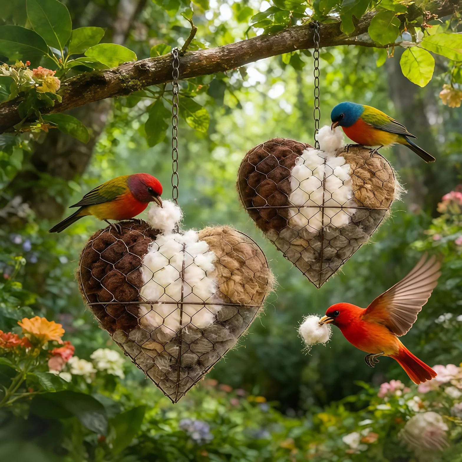 Matériau de nidification pour oiseaux en fibres d'alpaga avec suspension