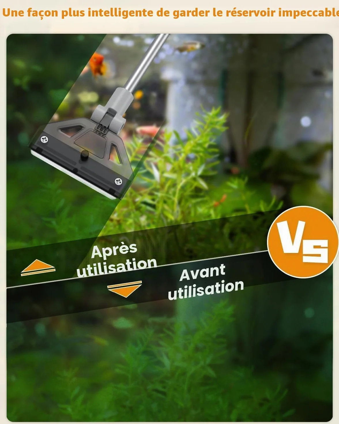 Pawfly Grattoir à Algues pour Aquarium 2 en 1, 66cm Nettoyeur Vitre avec Brosse & 5 Lames Acier Inoxydable