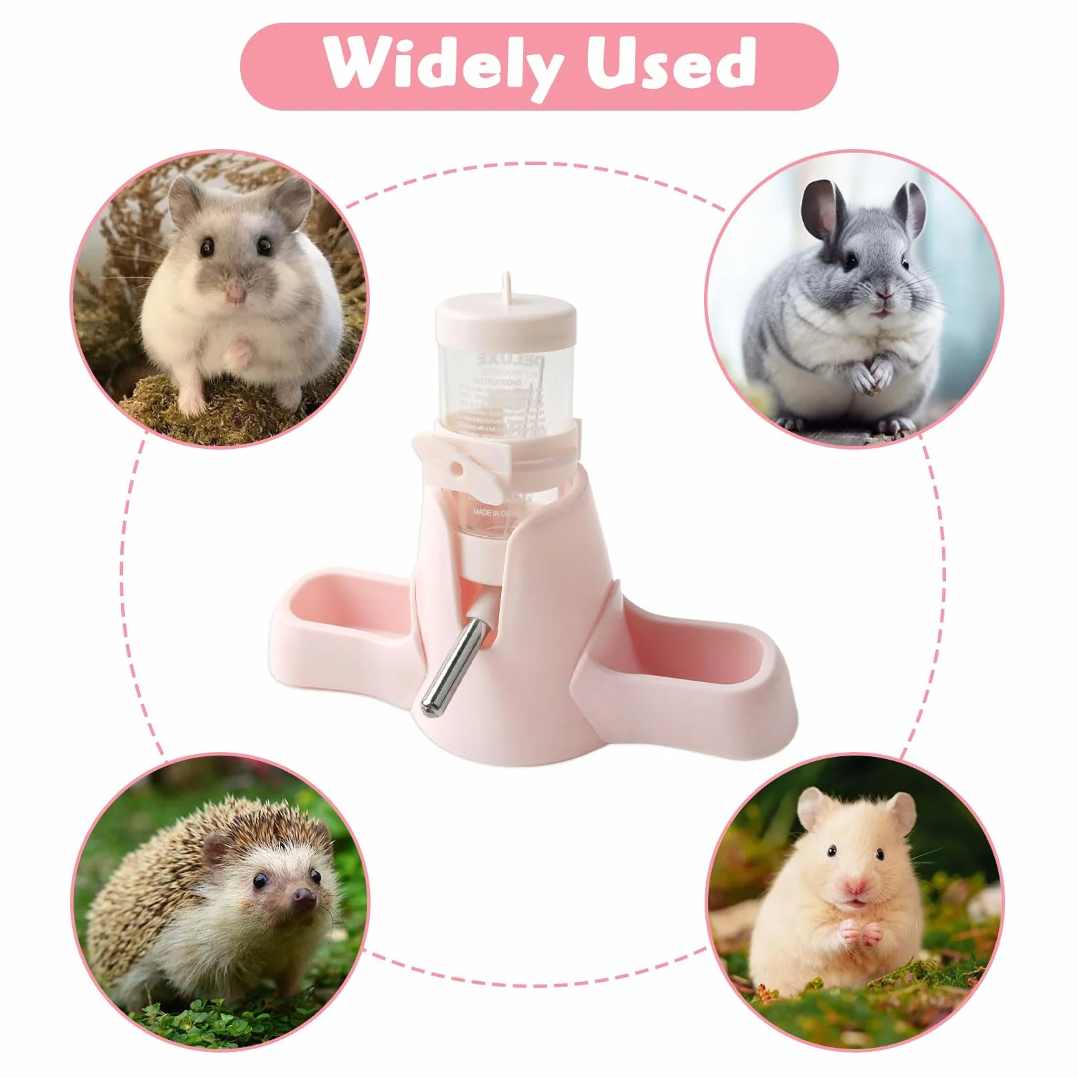 Gourde 3 en 1 pour hamster 80 ml avec double gamelle et support sans fuite distributeur d'eau automatique