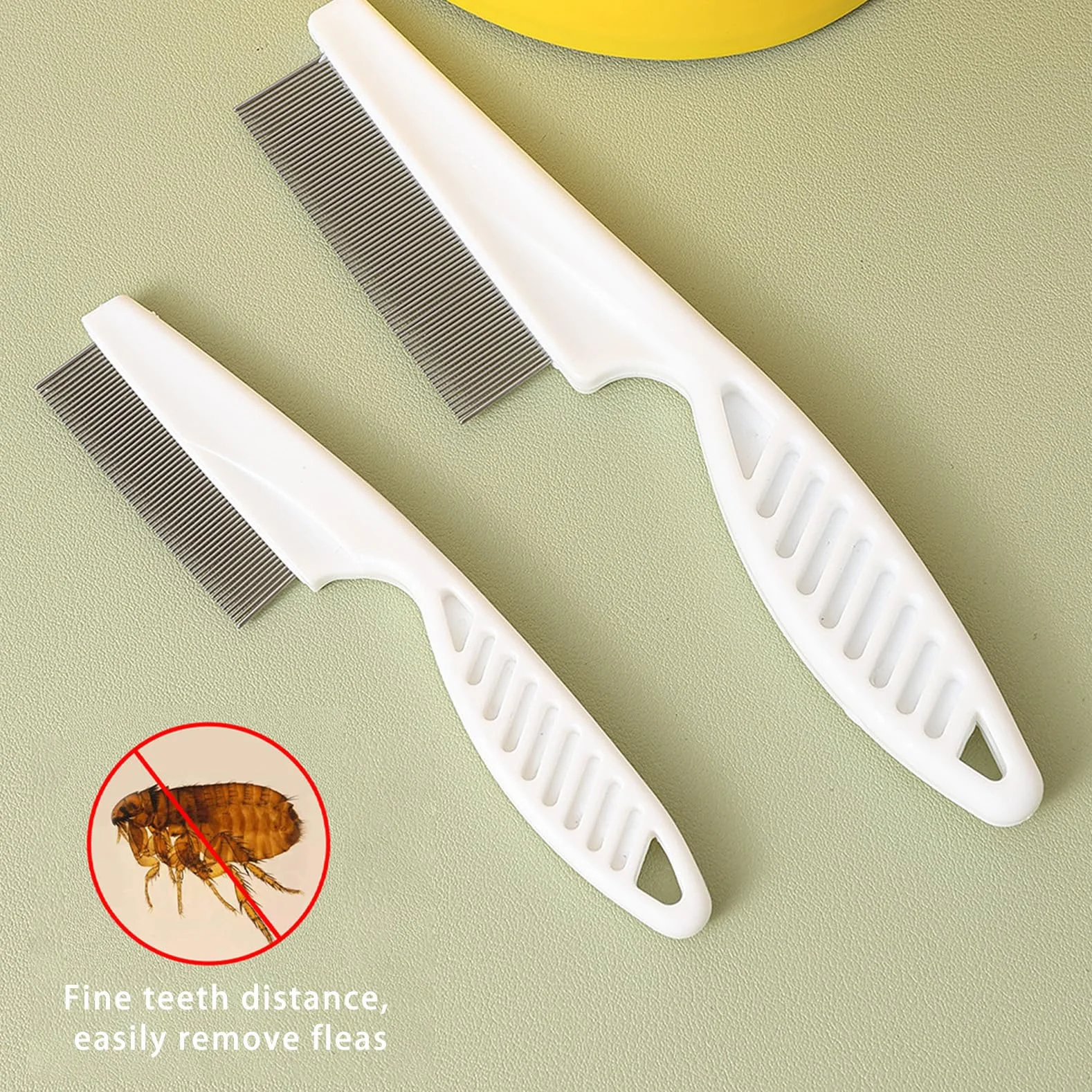 Peigne Anti Puces pour Chien et Chat, Anti Poux avec Tête en Métal, Toilettage Visage Pattes, Cheveux Longs (Blanc)