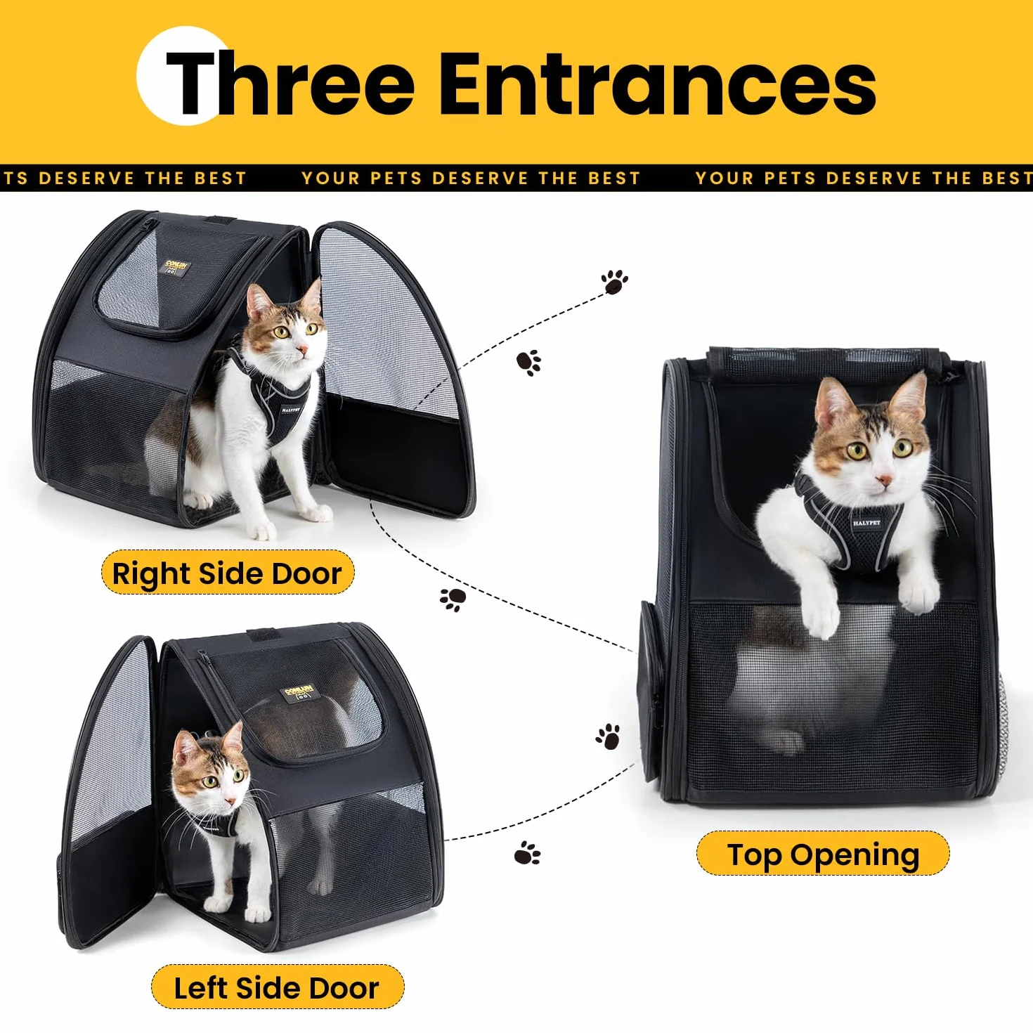 Conlun Sac à Dos Transport Chat Chien jusqu'à 7kg Pliable Fenêtres Maille 3 côtés Voyages Randonnées Noir