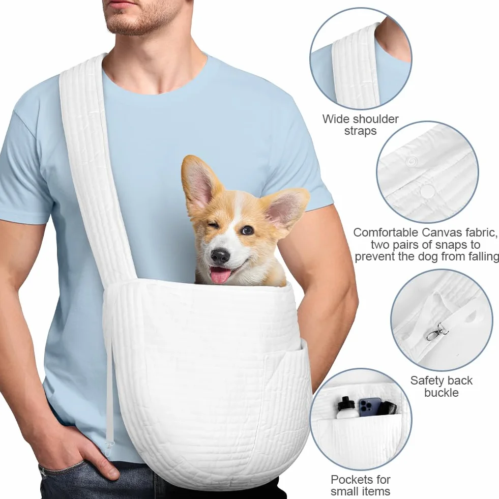 Sac de Transport pour Chien Chat Jusqu'à 9 kg avec Grandes Poches Extérieur Voyages Métro Blanc