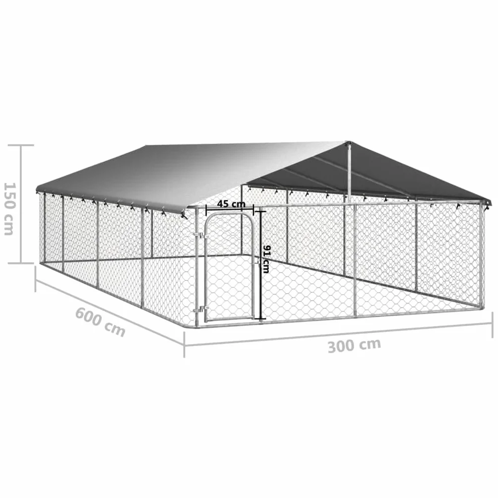 Chenil d'extérieur pour Chien, Enclos Cage Métal avec Toit 600x300x150 cm