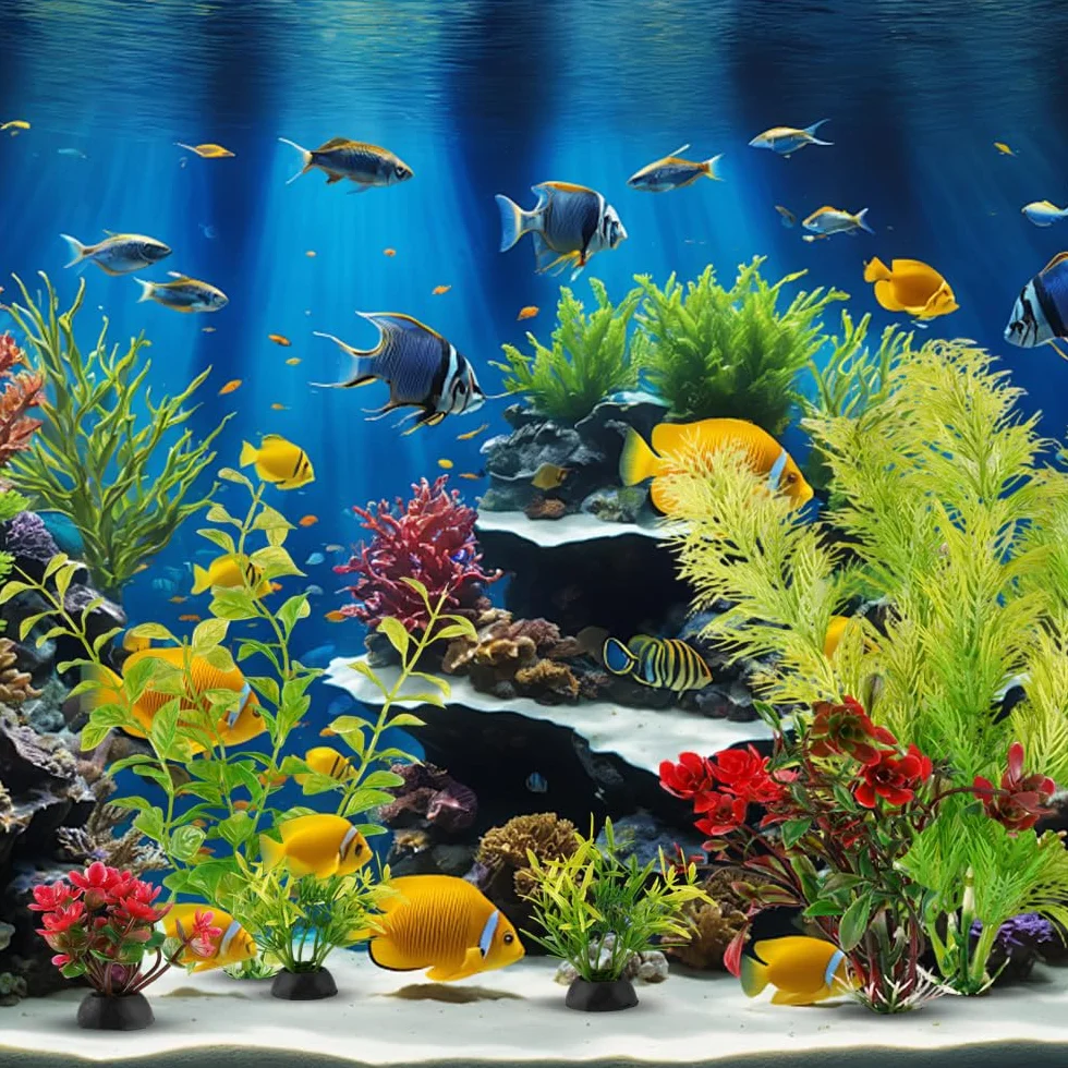 Zyren 11 Pièces Plantes Artificielles pour Aquarium Décoration Cachette Poissons